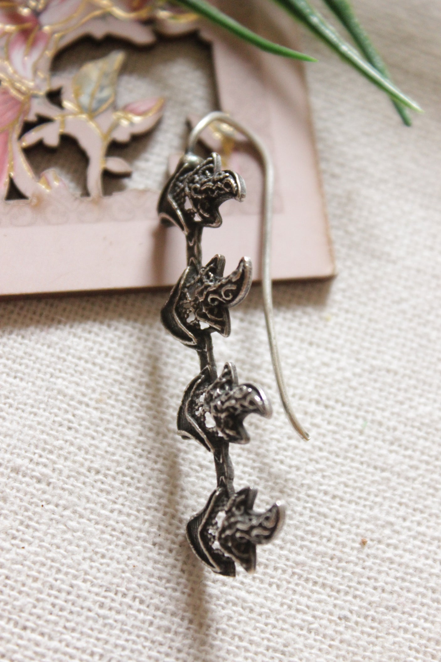 Set of 2 Oxidised Finish Intricately Detailed Earrings
