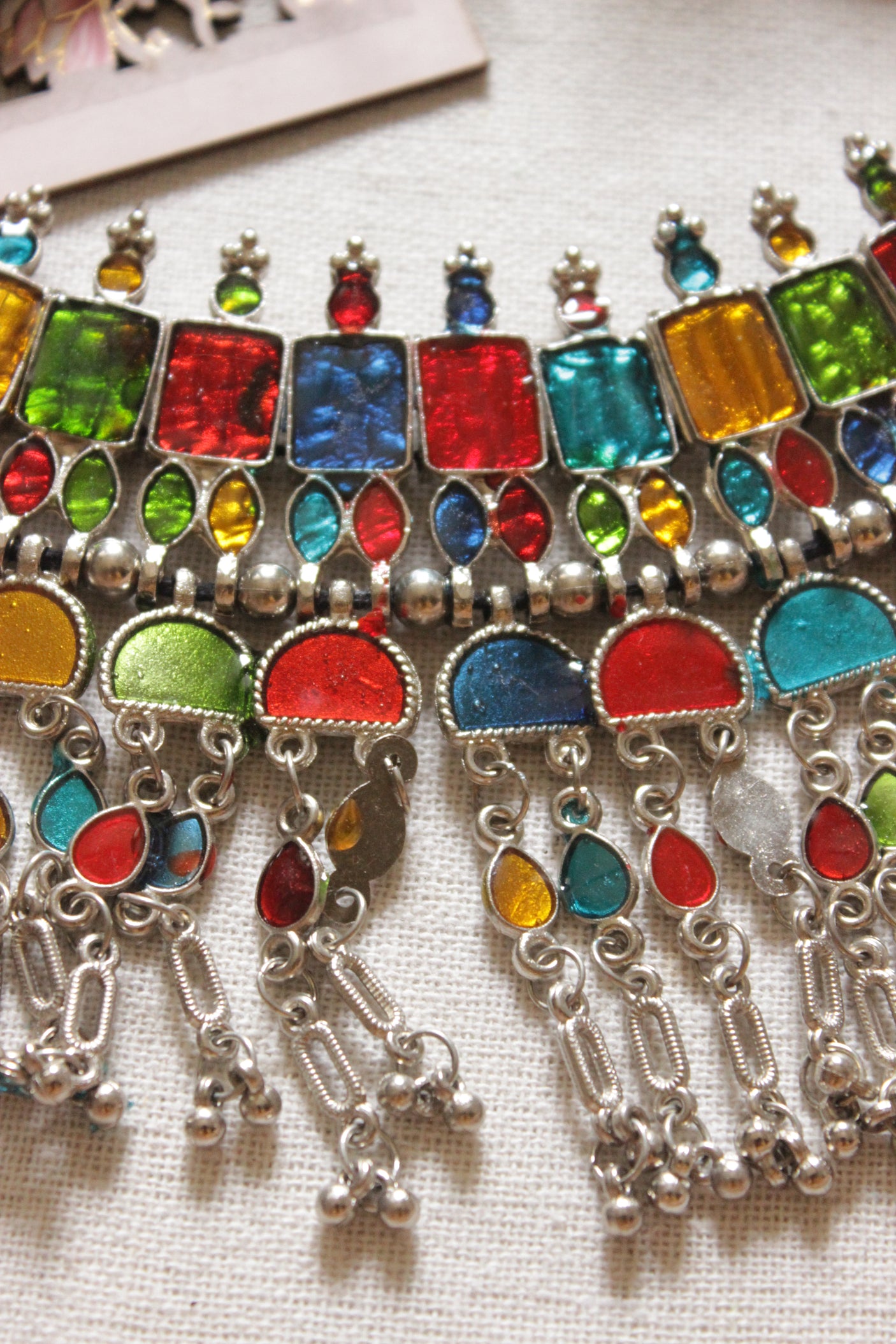 Bright Multi Color Enamel Painted Afghani Adjustable Length Choker Necklace Set