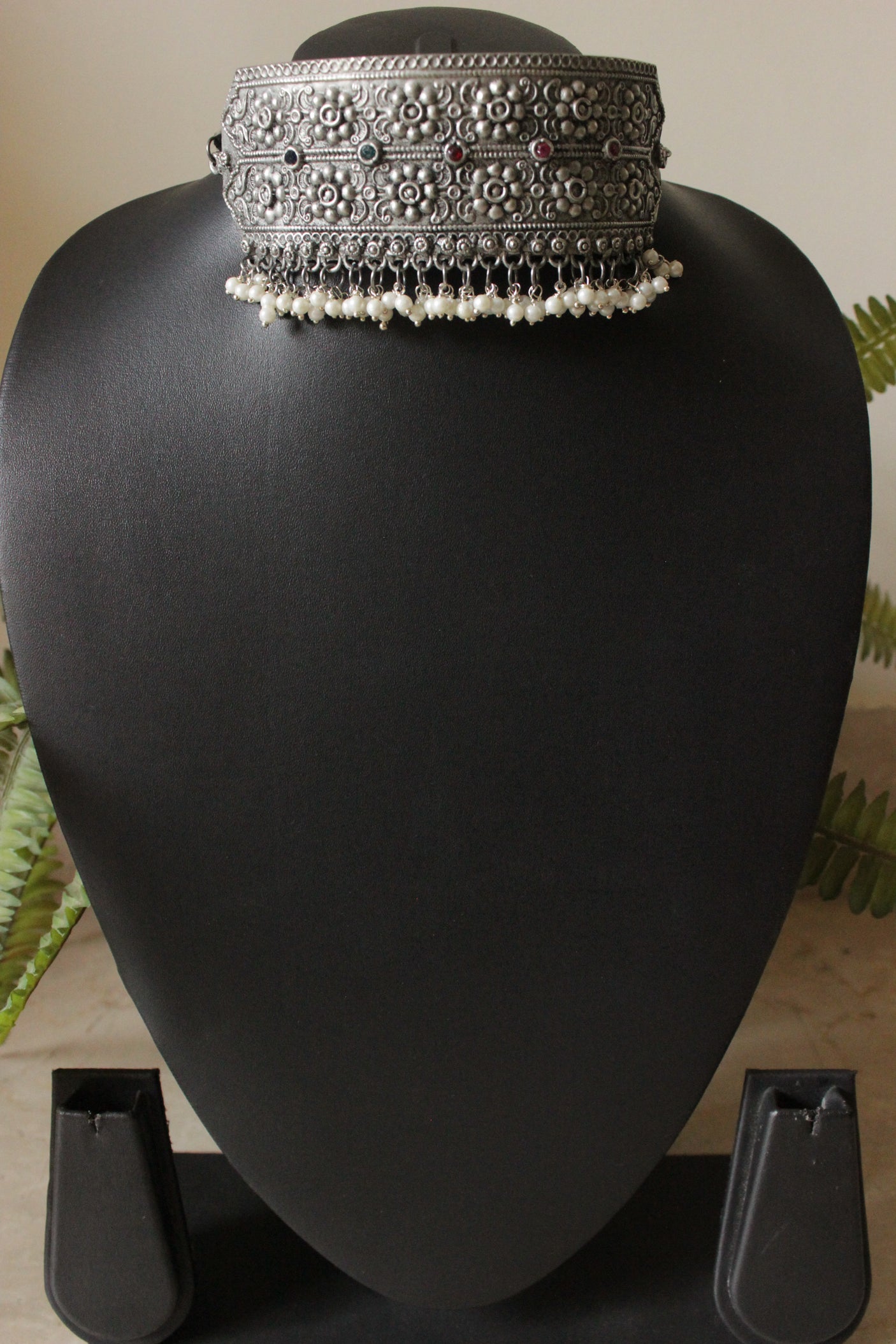 Oxidised Finish Intricately Detailed Adjustable Length Choker Necklace