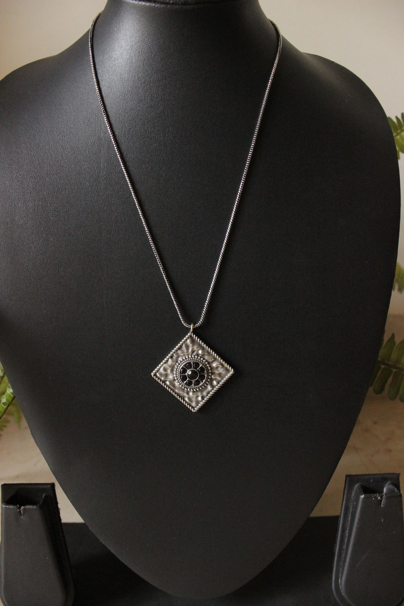 Oxidised Finish Metal Pendant Petite Chain Necklace