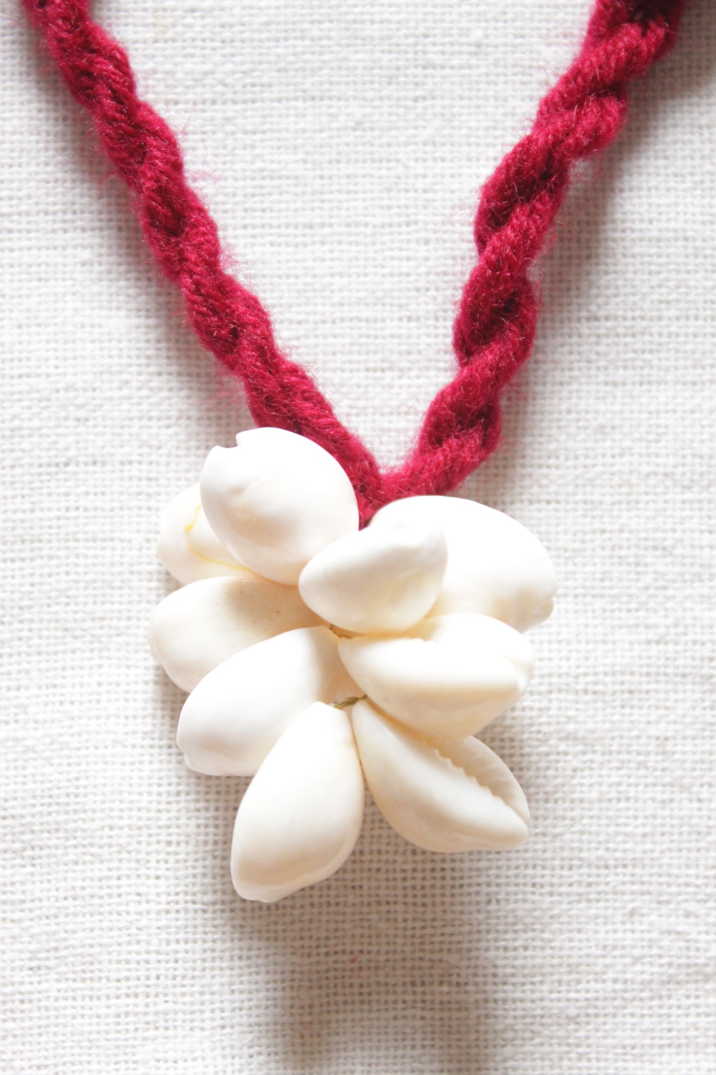 Shells Hand Braided in Red Threads Adjustable Necklace