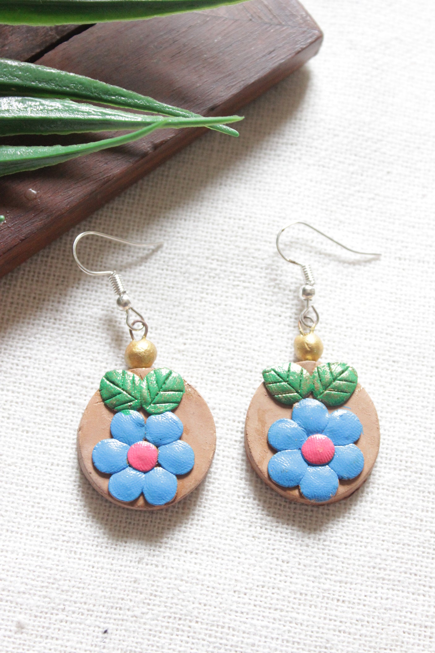 Handcrafted Terracotta Clay & Fabric Beads Adjustable Length Necklace Set