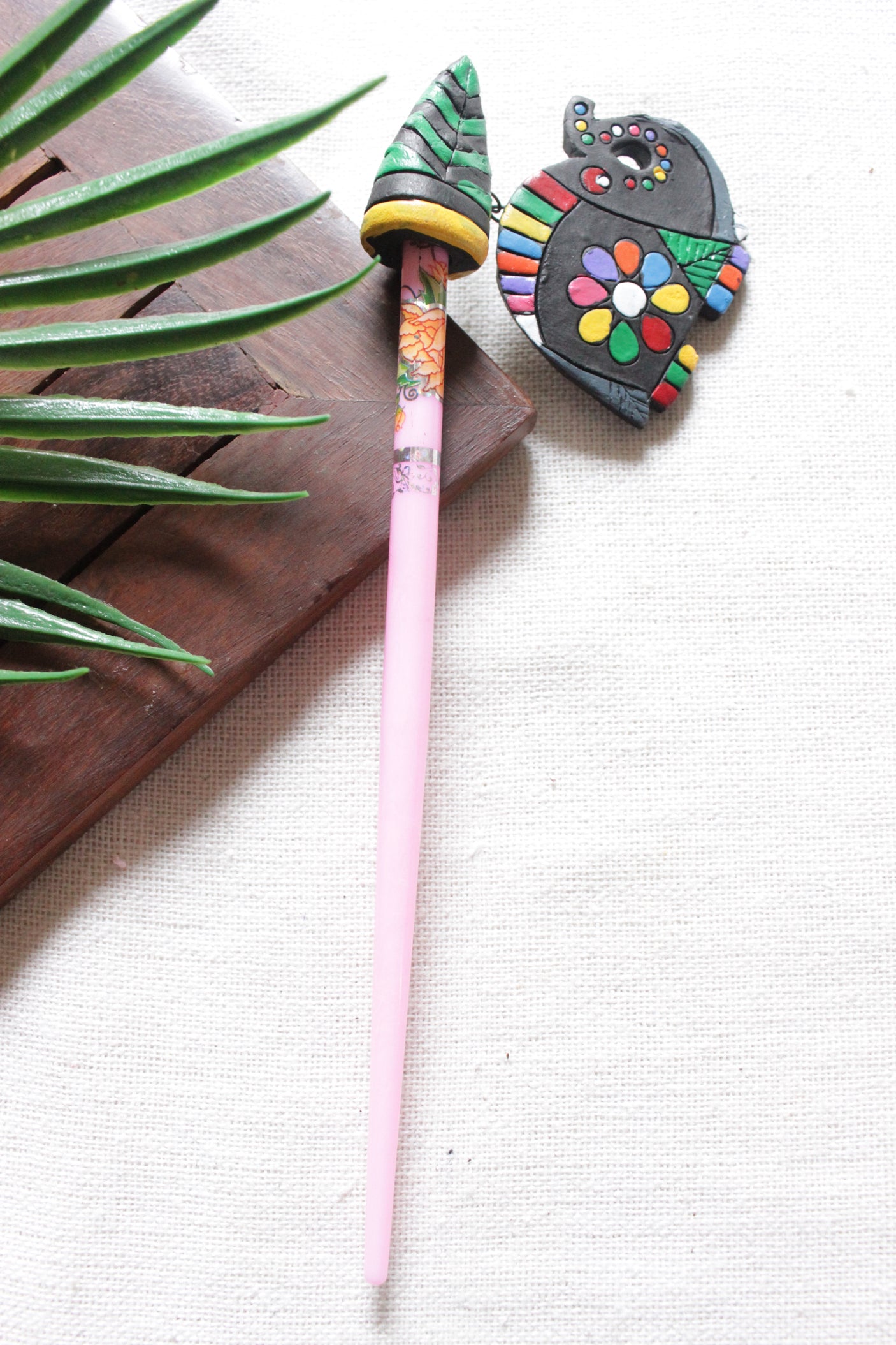 Handcrafted Terracotta Clay Elephant Motif Bun Stick/Juda Stick