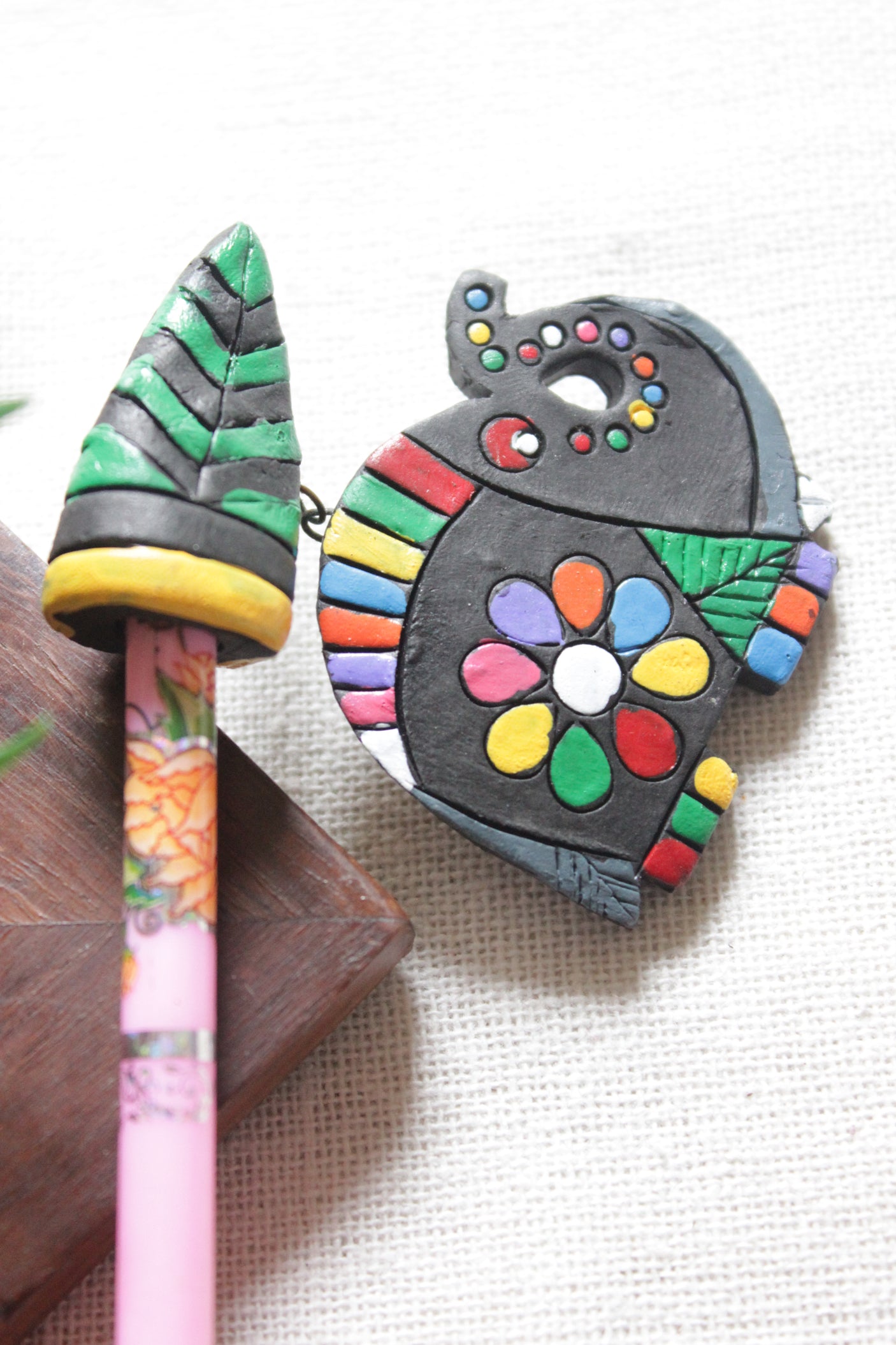 Handcrafted Terracotta Clay Elephant Motif Bun Stick/Juda Stick