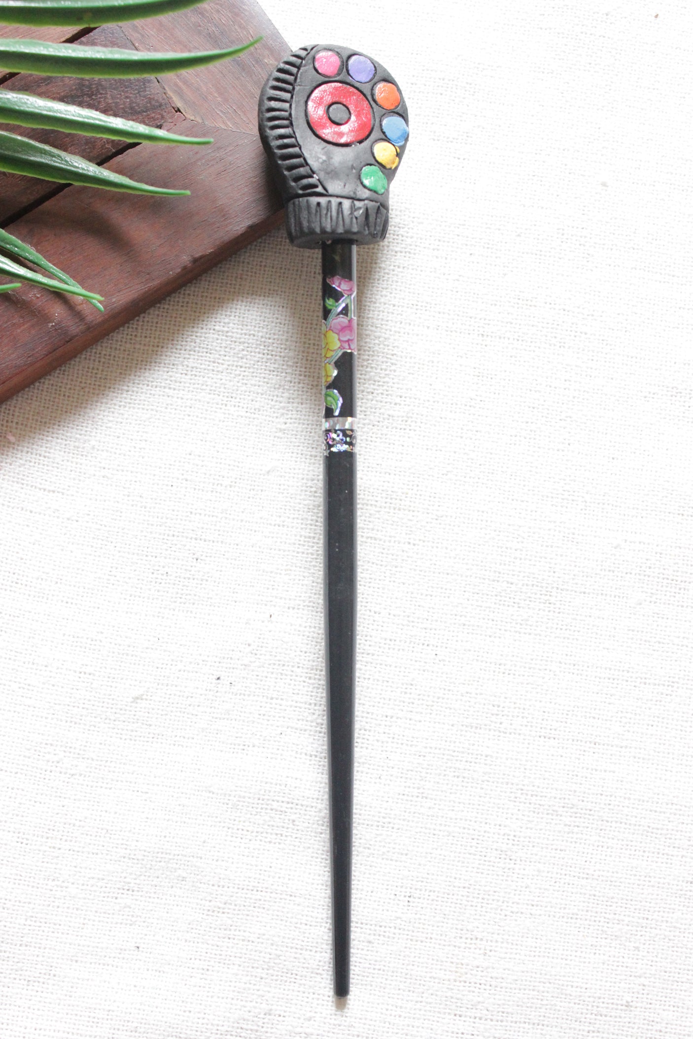 Handcrafted Terracotta Clay Earthy Black Bun Stick/Juda Stick