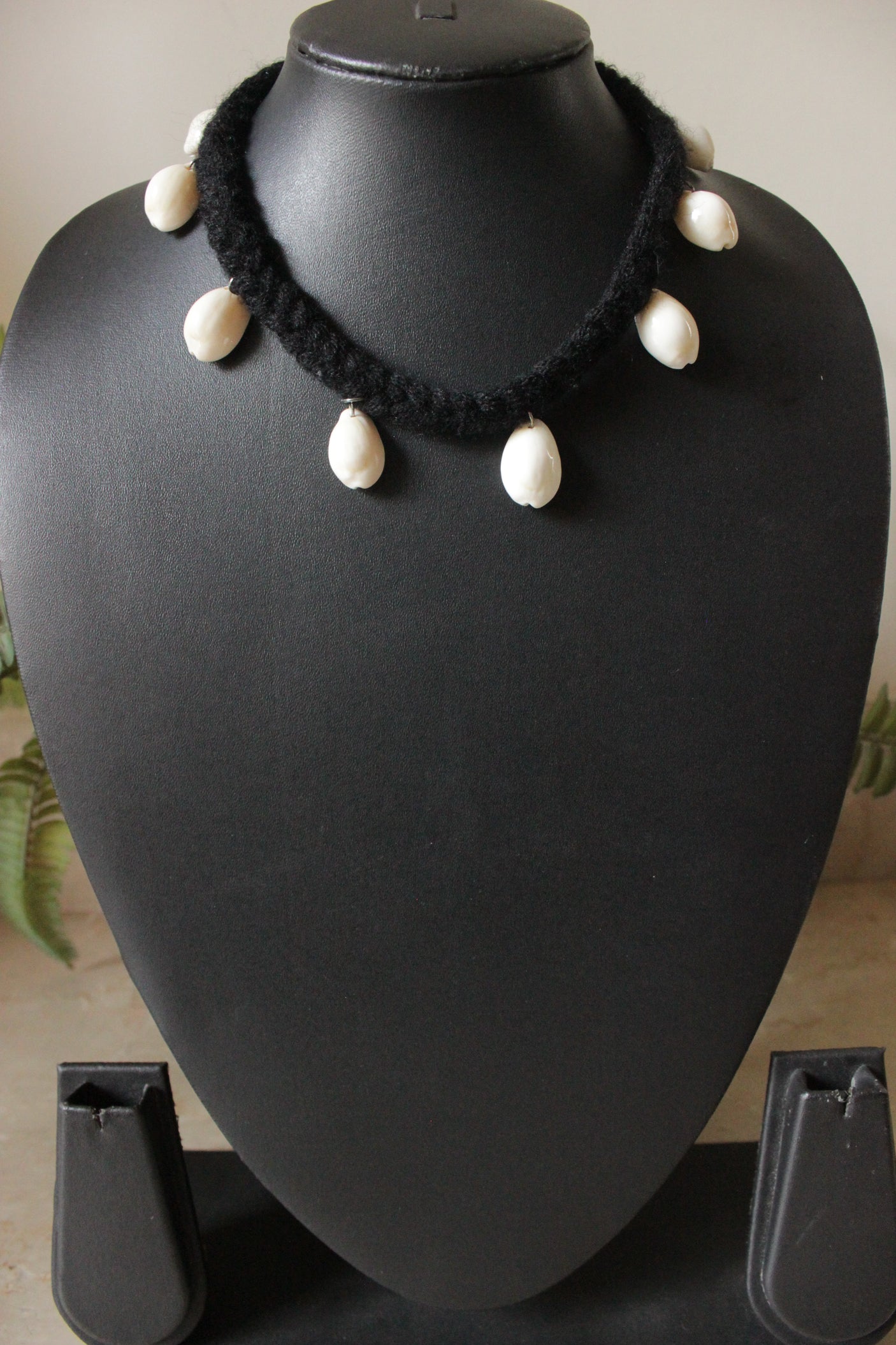 Shells Hand Braided in Black Threads Adjustable Choker Necklace