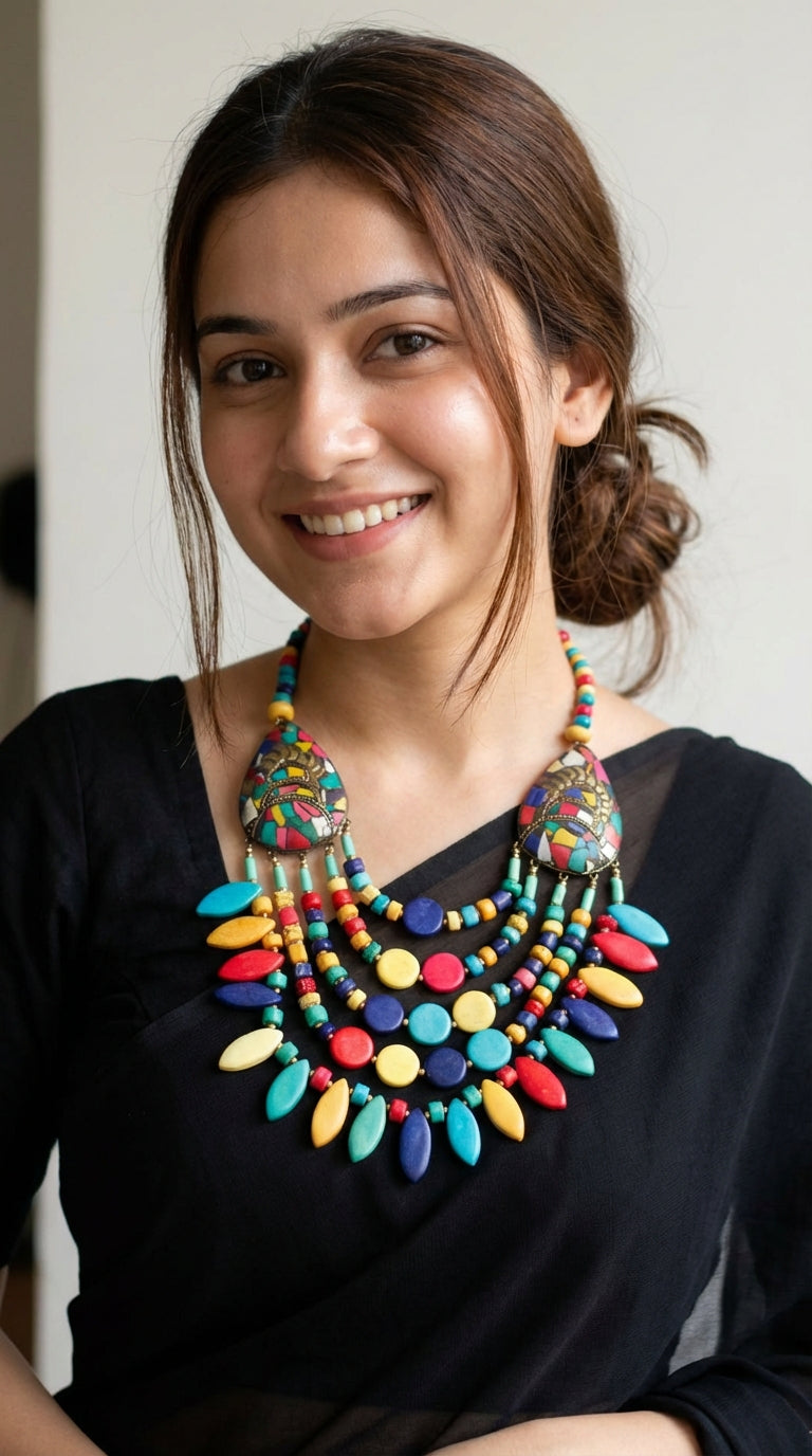 Multi-Color Bone Beads Handcrafted Multi-Layer African Tribal Necklace