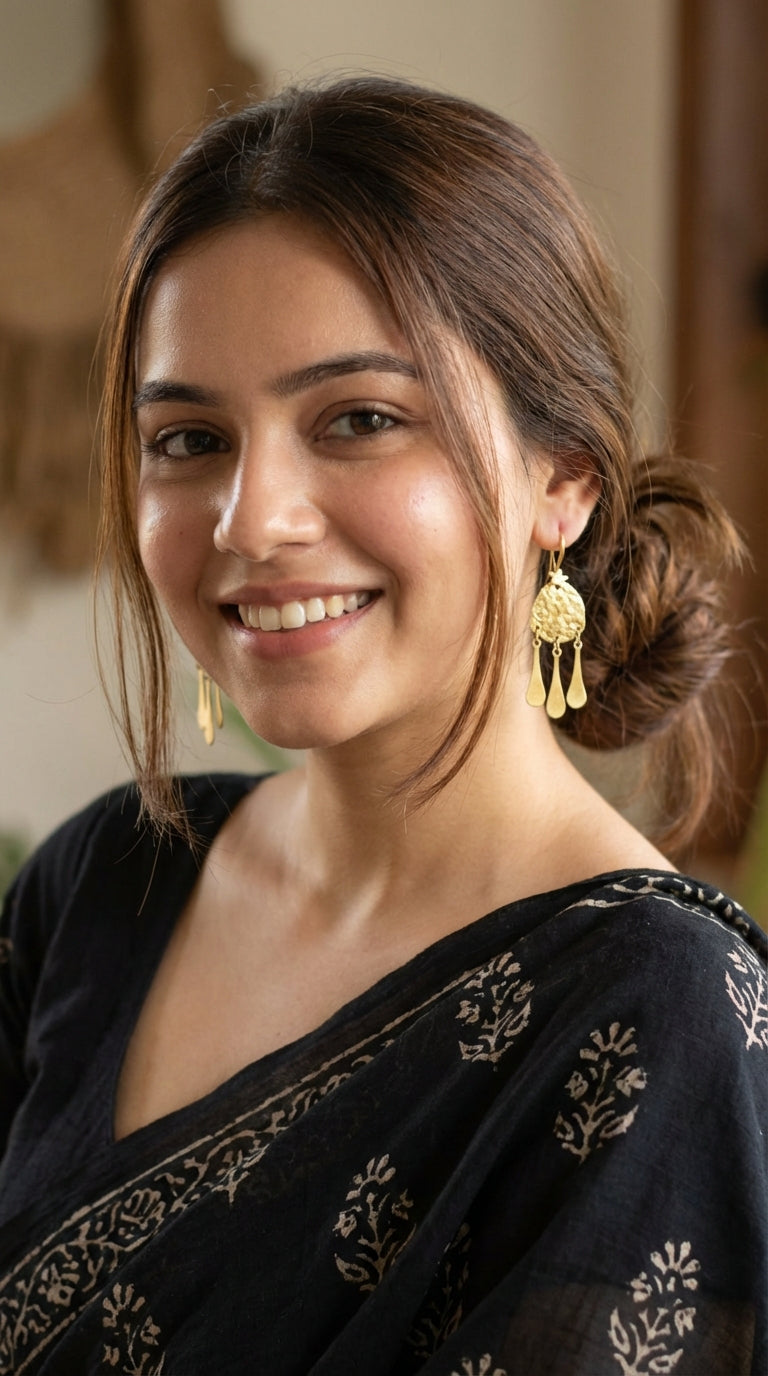 Gold Toned Brass Metal Dangler Earrings