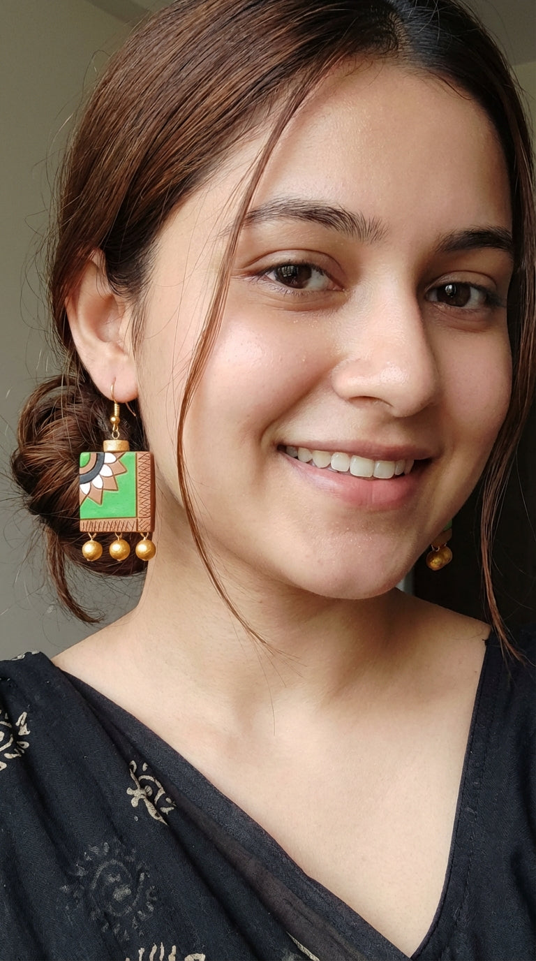 Multi-Color Square Hand Painted Terracotta Earrings