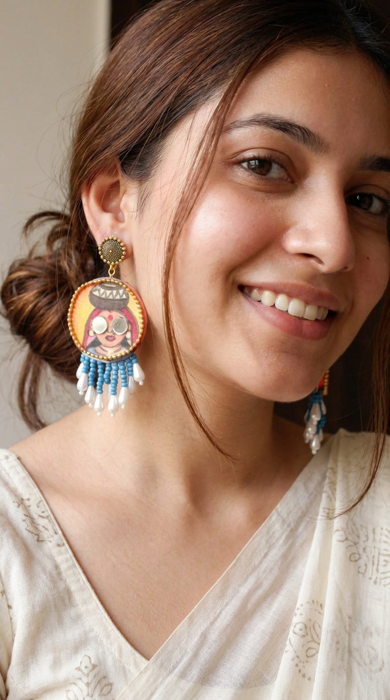 Hand Painted Quirky Fabric Dangler Earrings