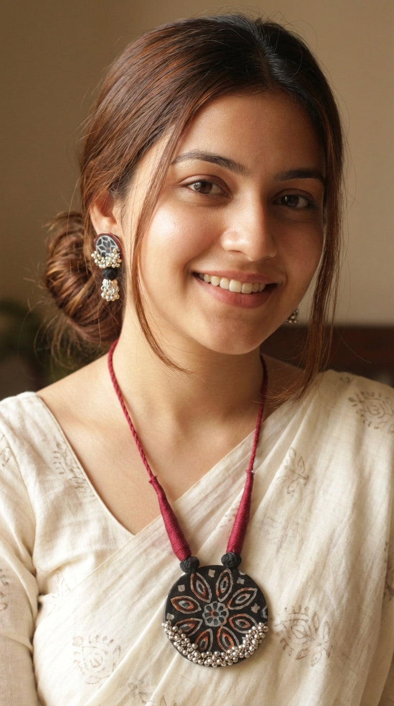 Block Printed Fabric Handmade Necklace Set