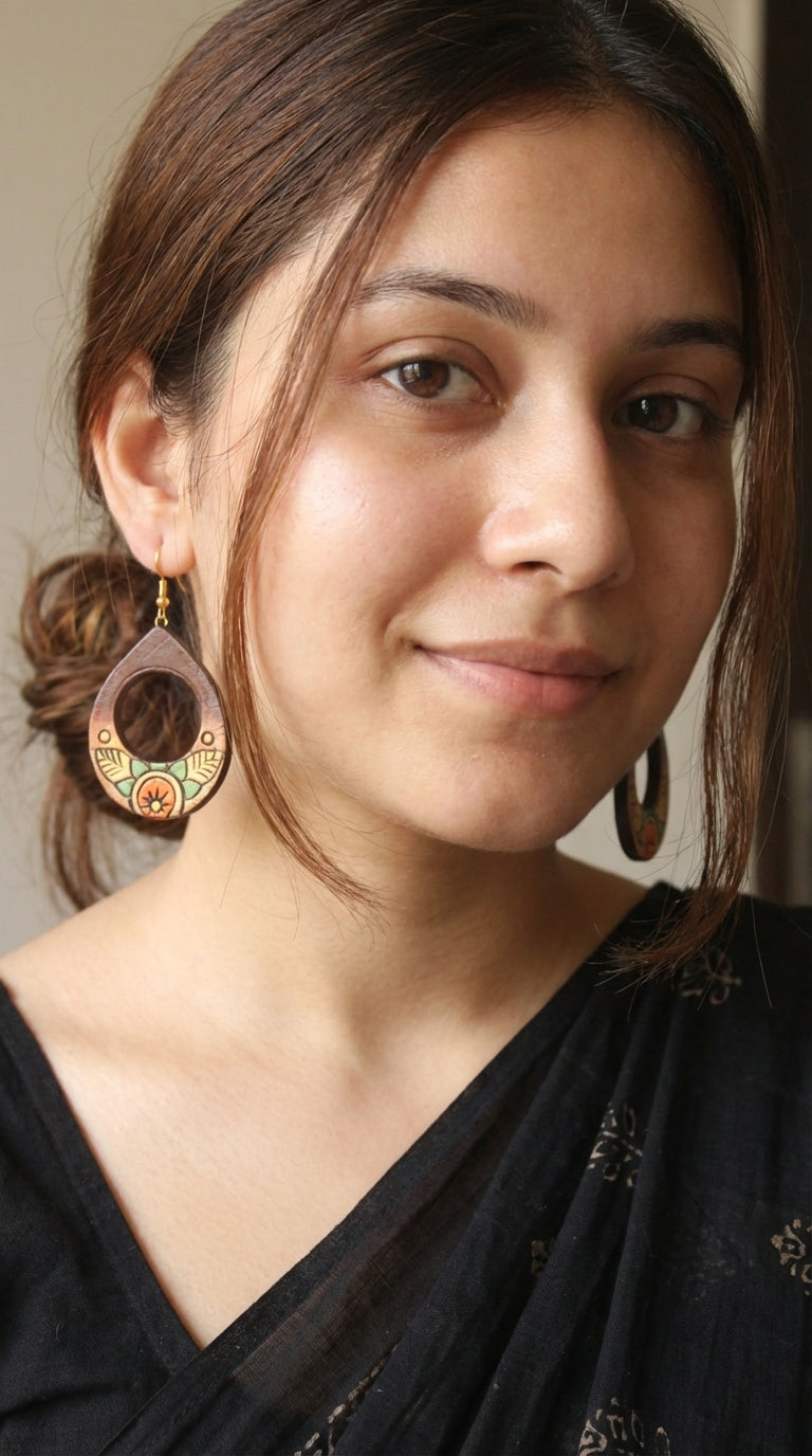 Hand Painted Terracotta Clay Tear Drop Earrings