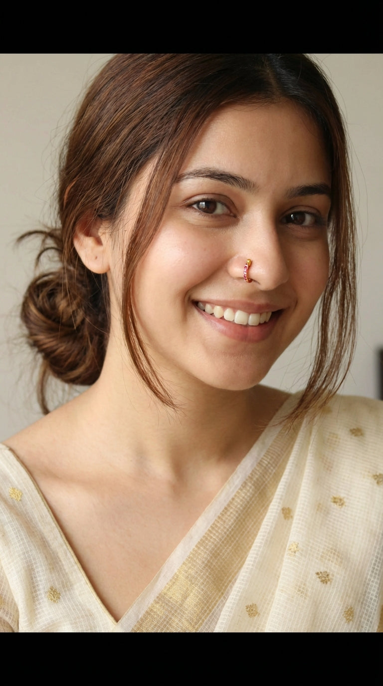 Pink Glass Stones Embedded Gold Finish Clip On Nosepin