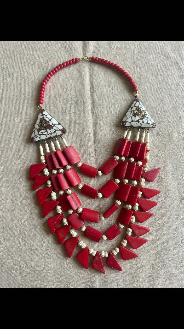 Red Bone Beads Handcrafted Multi-Layer African Tribal Necklace