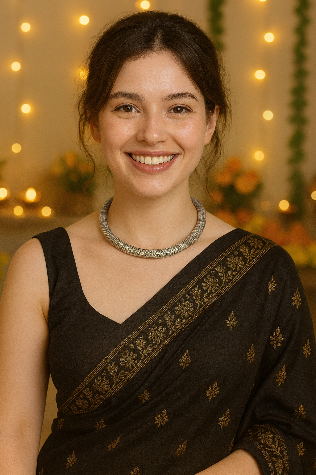 Intricately Detailed Oxidised Finish Silver Plated Hasli Necklace