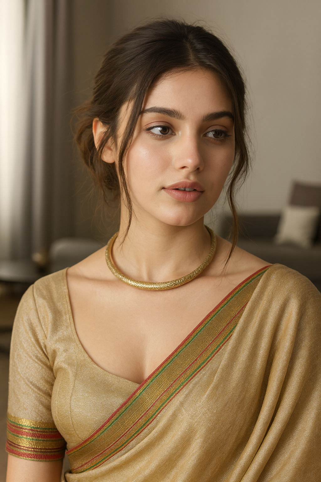 Leaf Motifs Hasli Style Brass Choker Necklace