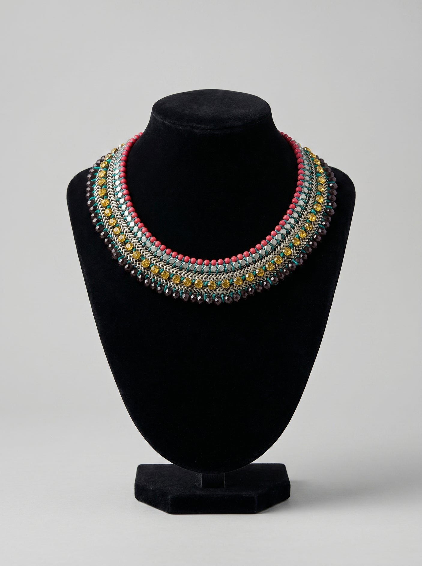 Multi-Color Beads and Metal Accents Statement Choker Necklace