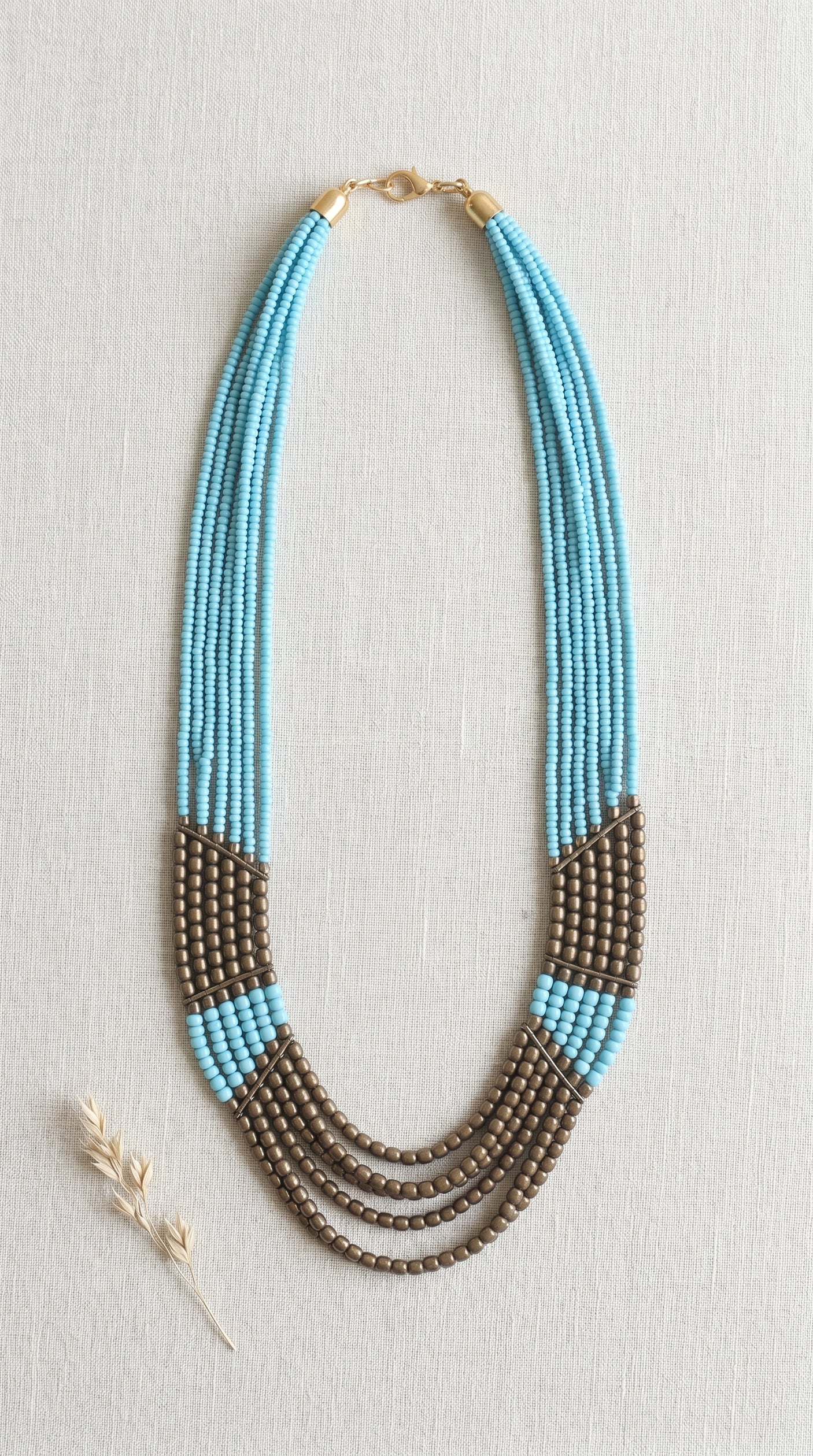 Blue and Bronze Elegant Beaded Necklace