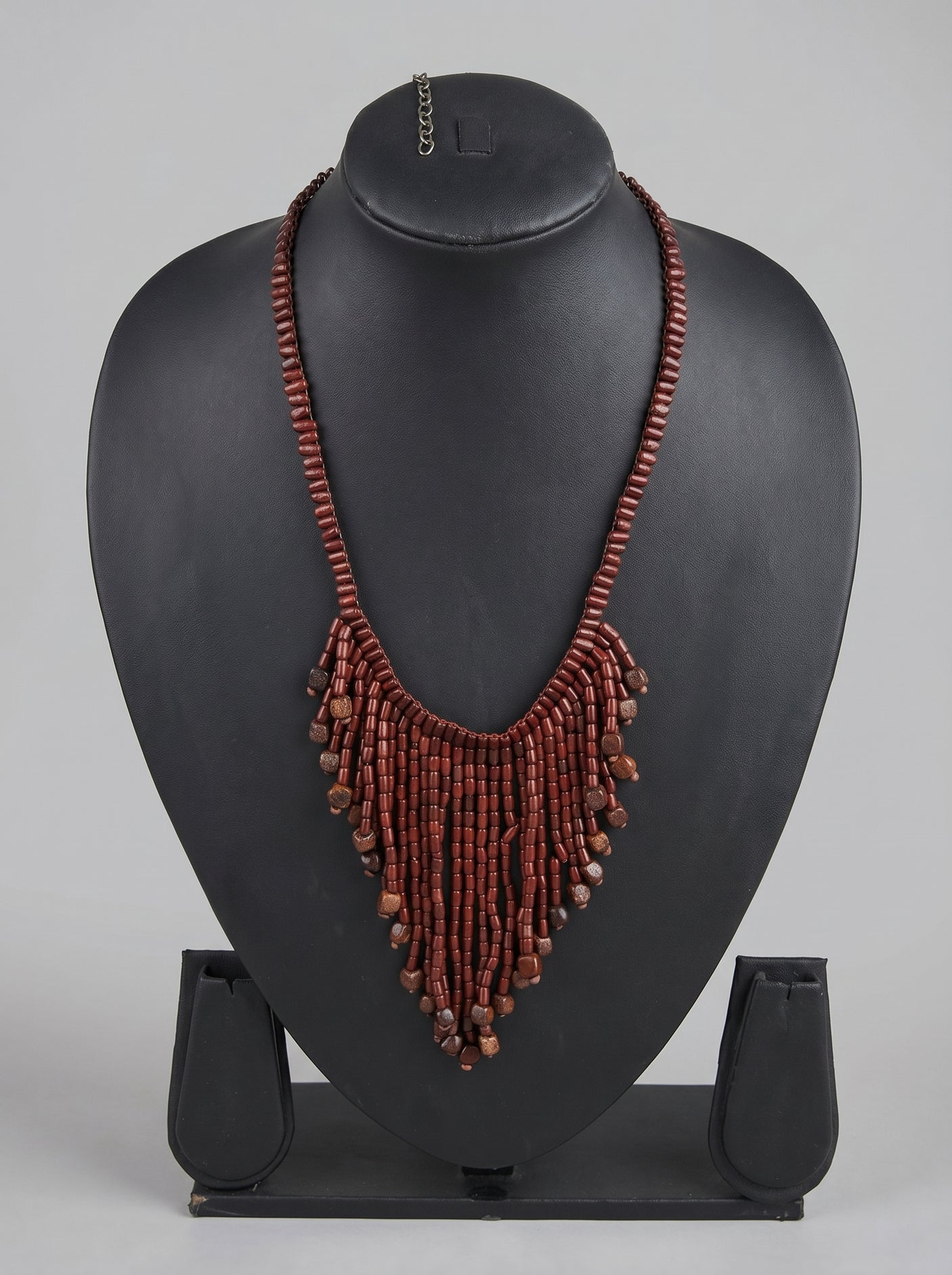 Dark Red Fringe Beaded Necklace