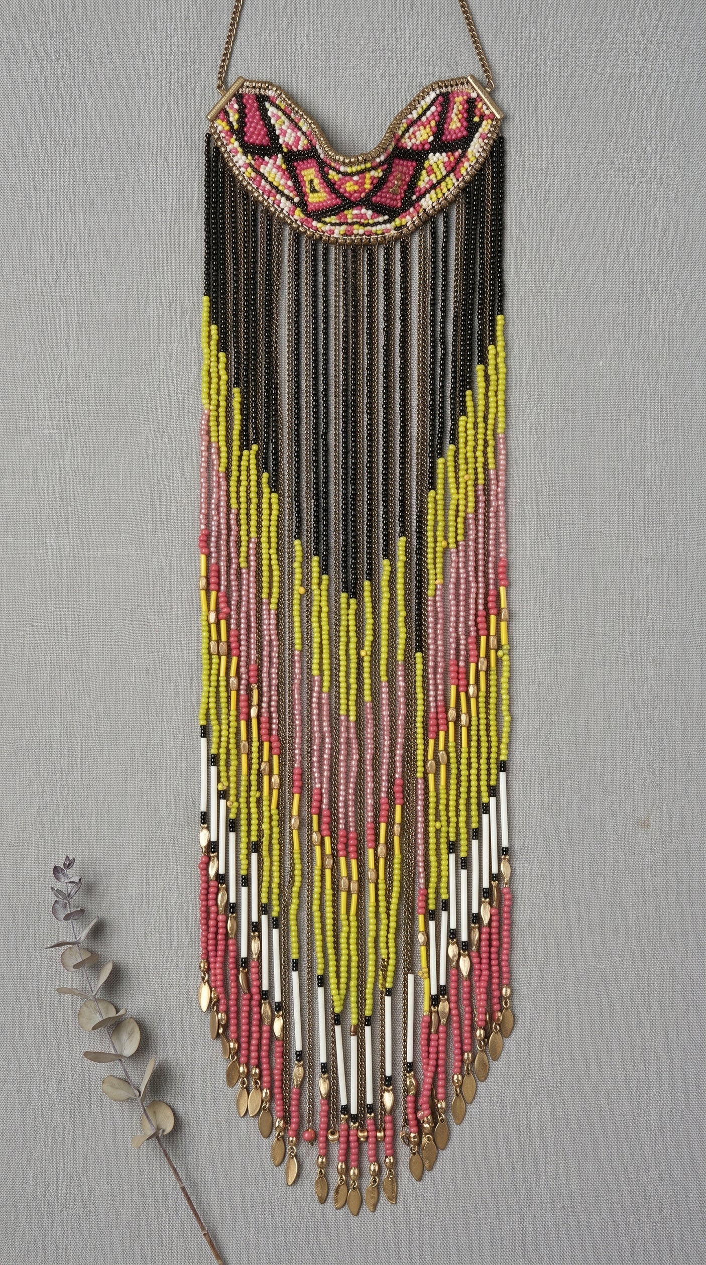 Multi-Color Statement Boho Beaded Waterfall Necklace