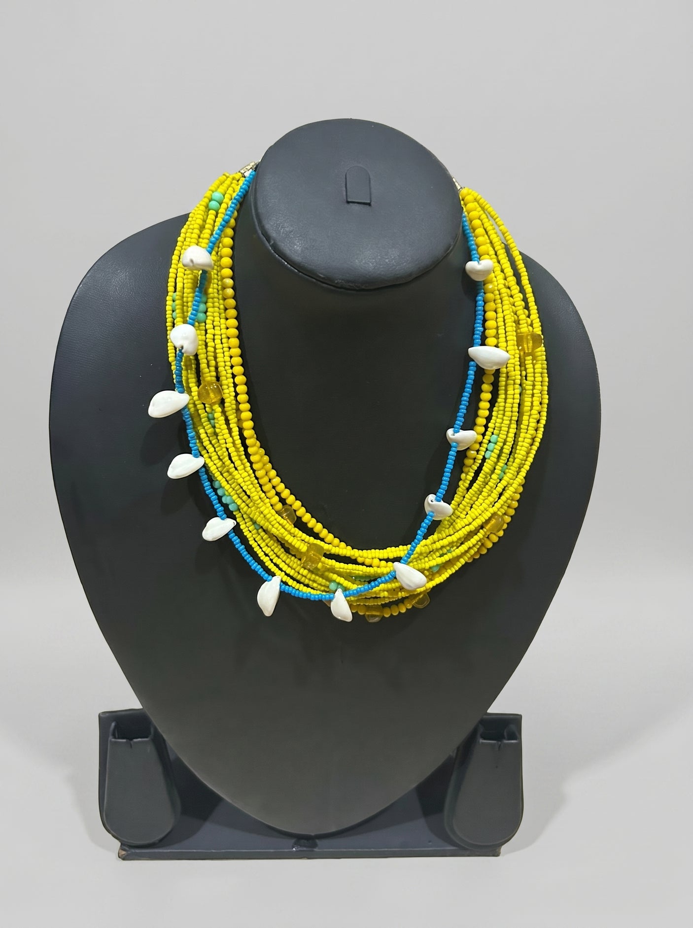 Yellow and Blue Multi Layer Handmade Beaded Necklace