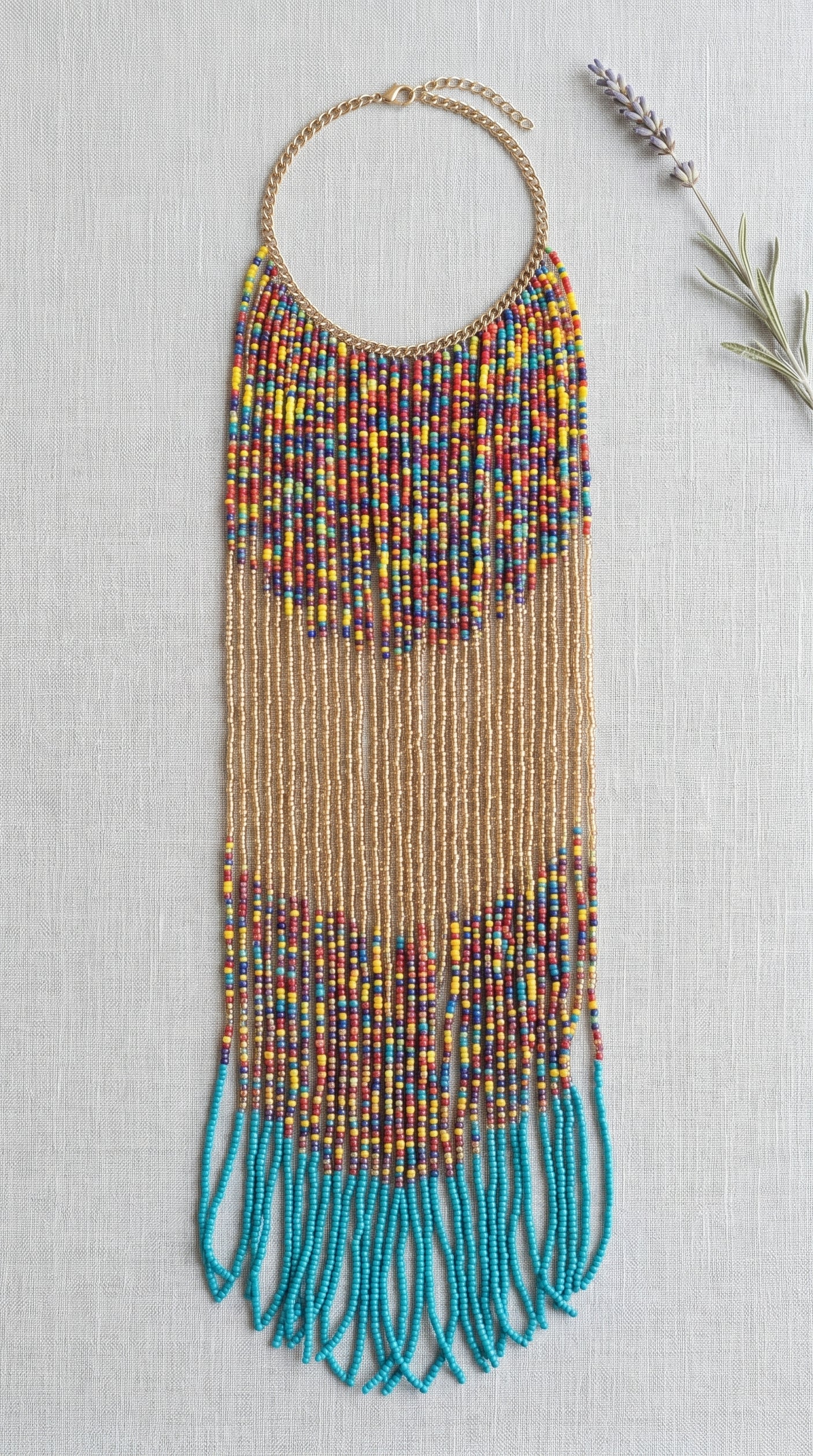 Muted Color Beads Handmade Waterfall Necklace