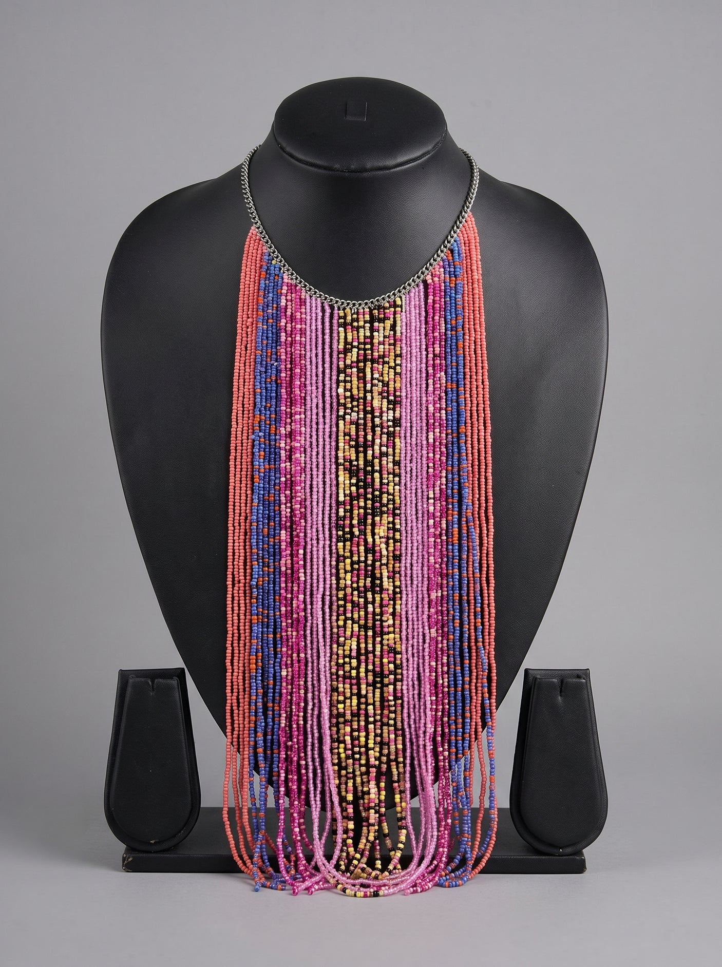 Multi-Color Beads Statement Handmade Waterfall Necklace