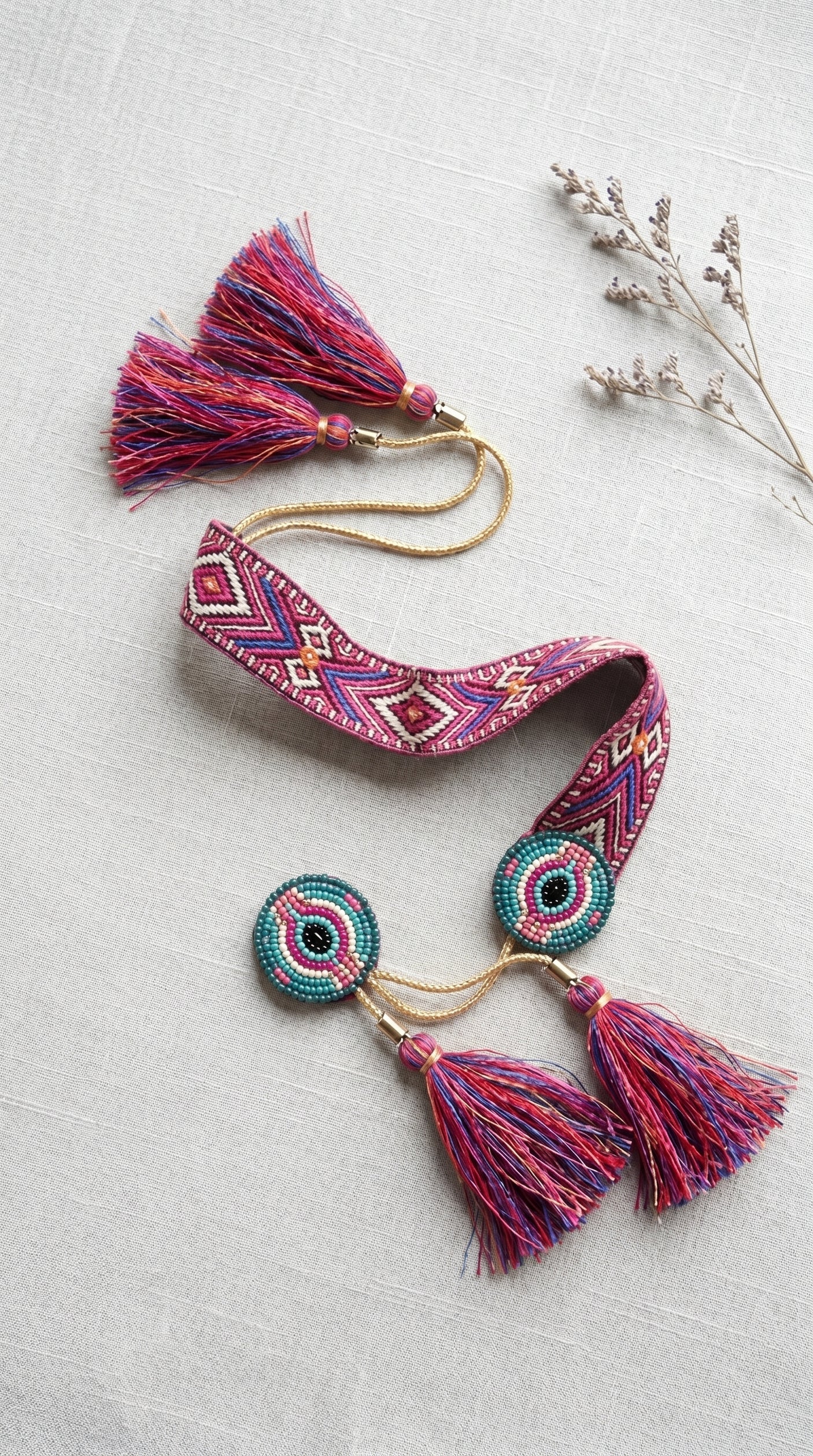 Handwoven Tribal Tassel Choker Necklace