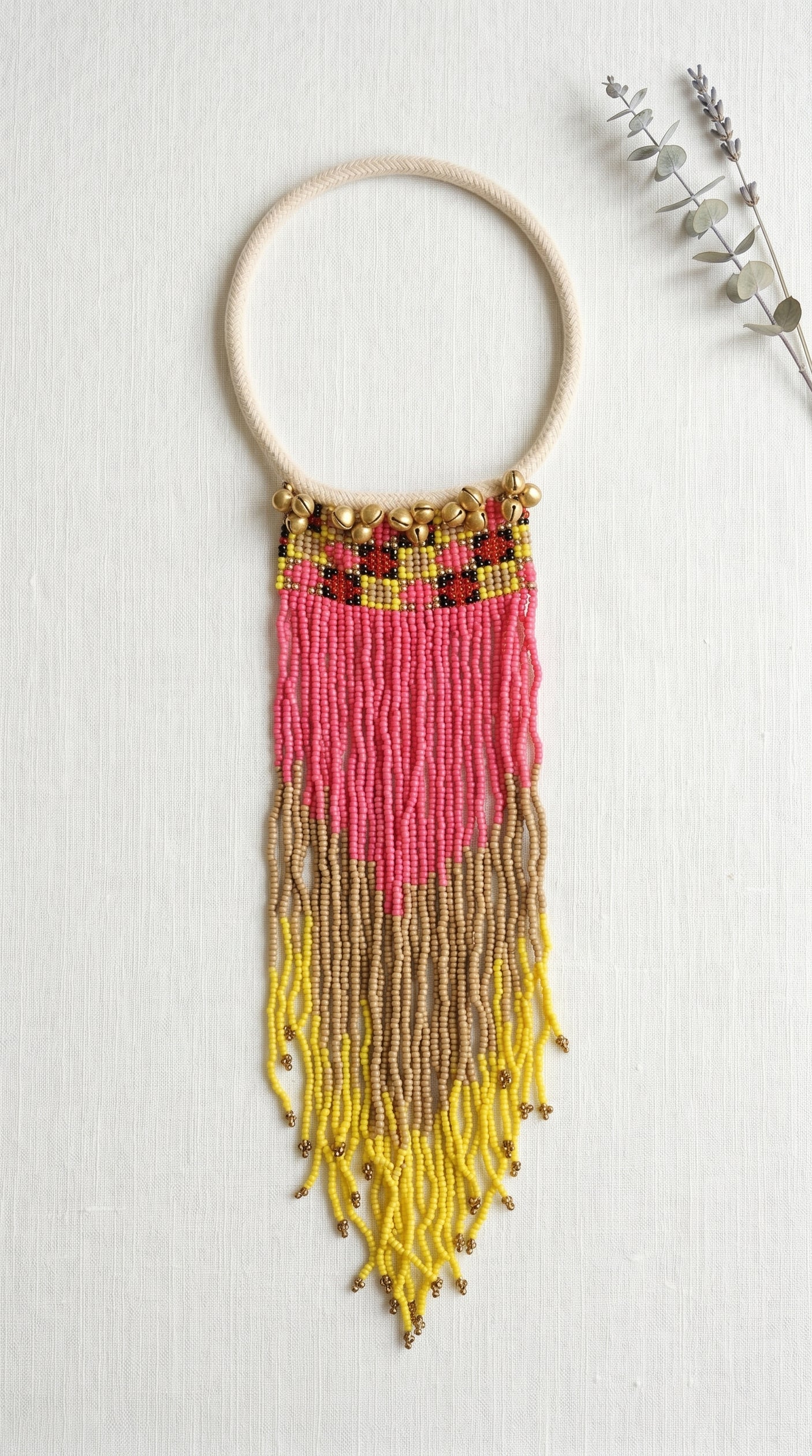 Hand Beaded Multi-Color Vibrant Waterfall Necklace with Ghungroos