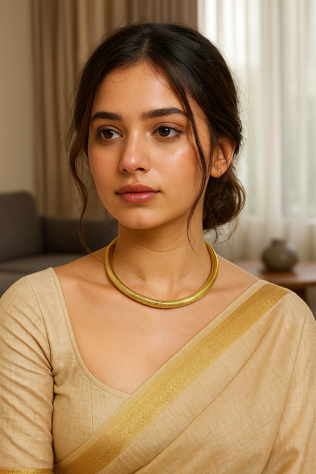 Matt Gold Finish Hasli Style Brass Choker Necklace