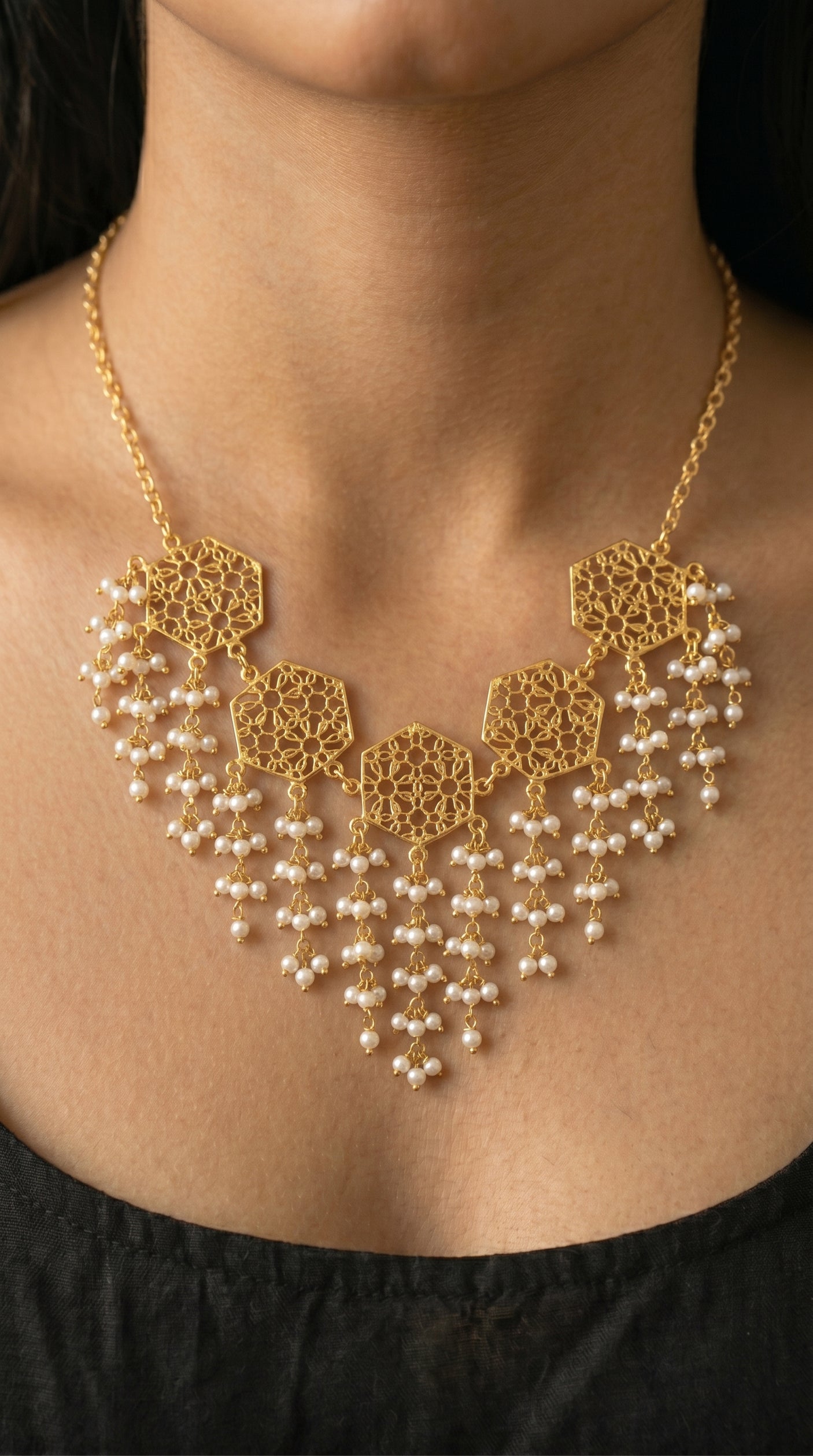 Moonlit Honeycomb Pearl Necklace