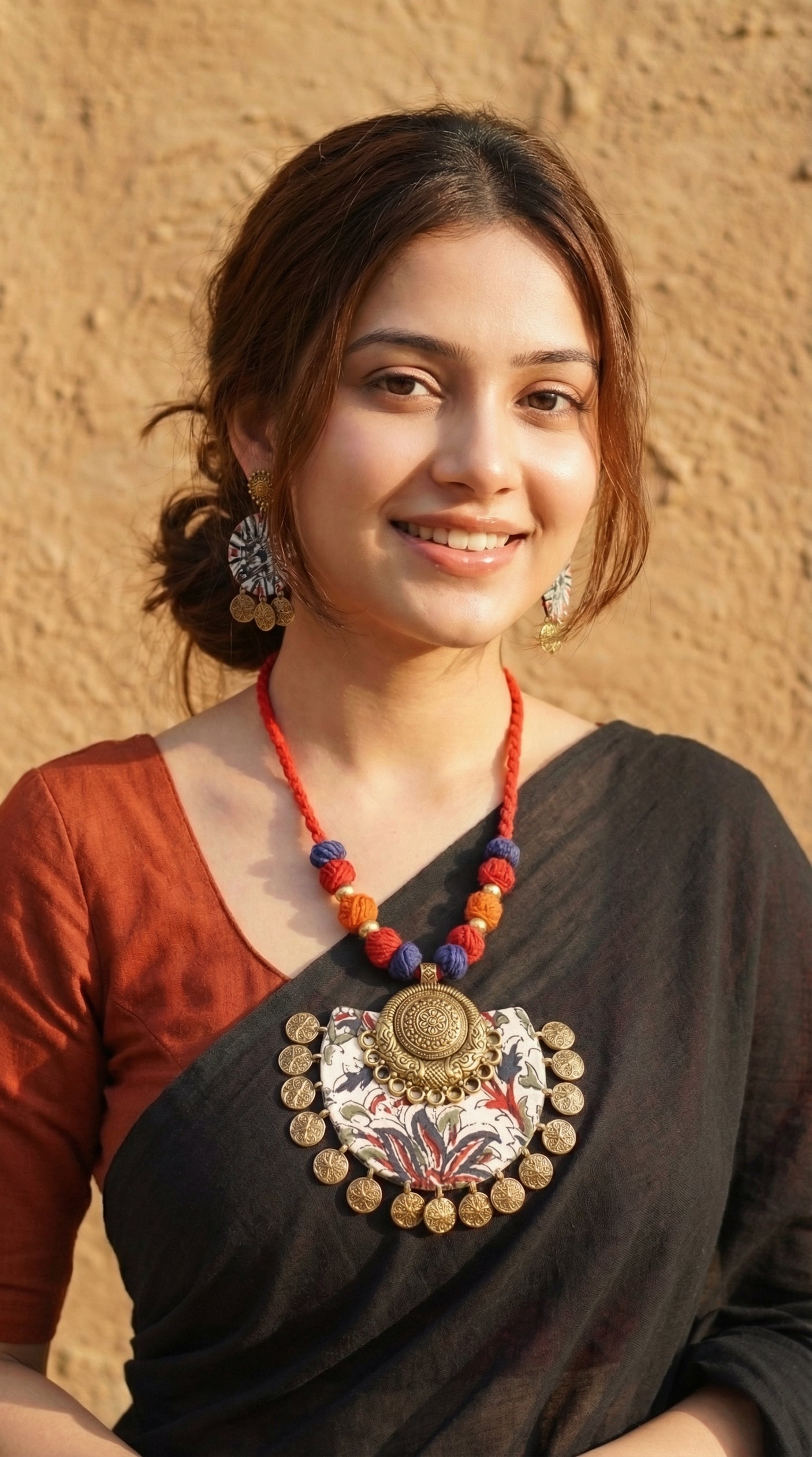 Mughal Garden Coin Charm Fabric Necklace Set