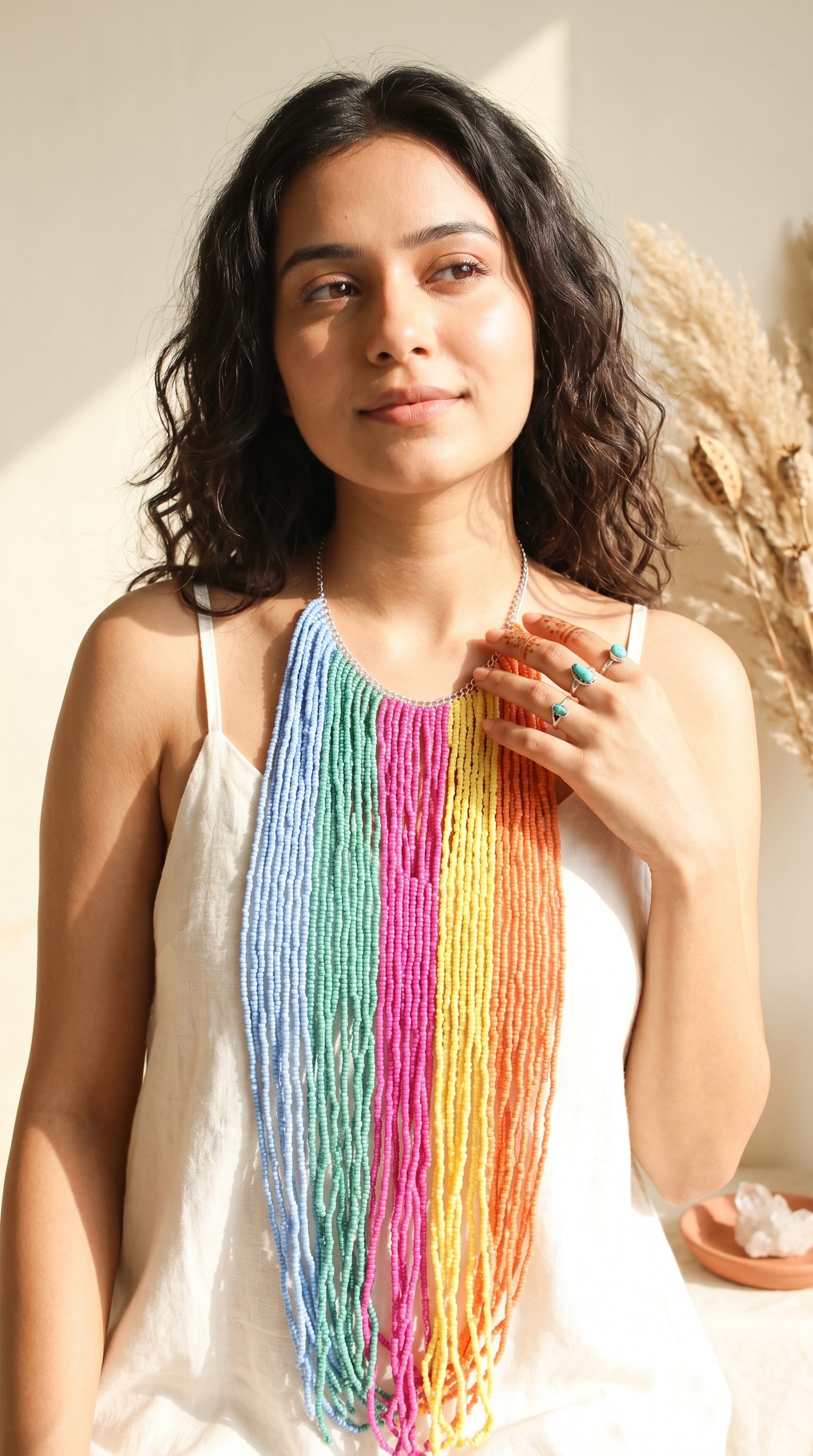 Multi-Color Beads Hand Braided Long Multi-Layer Choker Necklace
