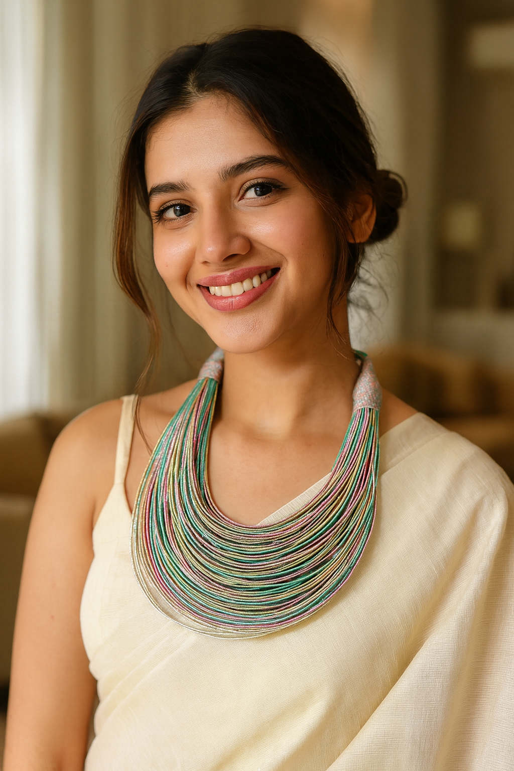 Multi-Color Handmade Silk Threads Multi-Layer Statement African Choker Necklace