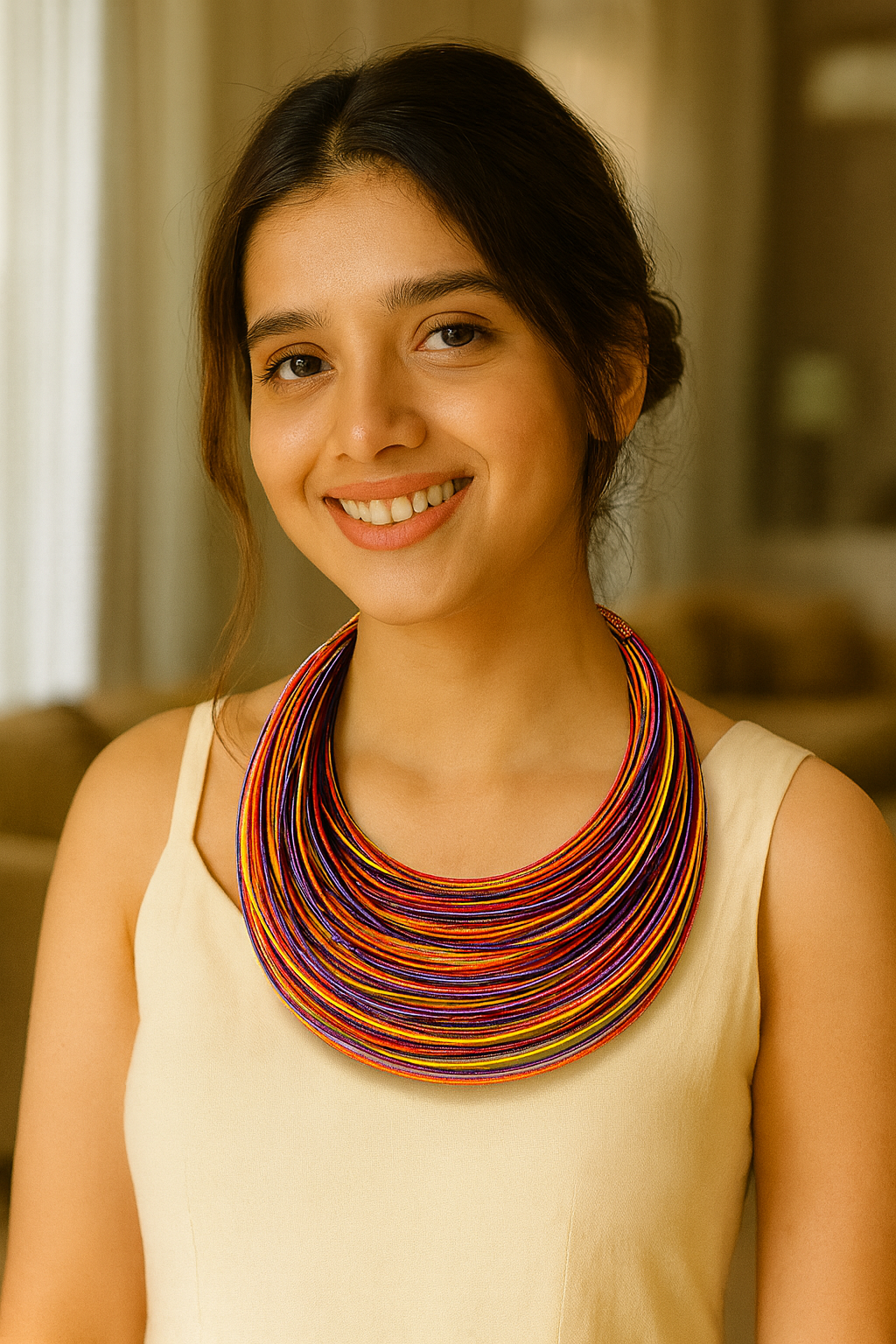 Multi-Color Handmade Silk Threads Multi-Layer Statement African Choker Necklace