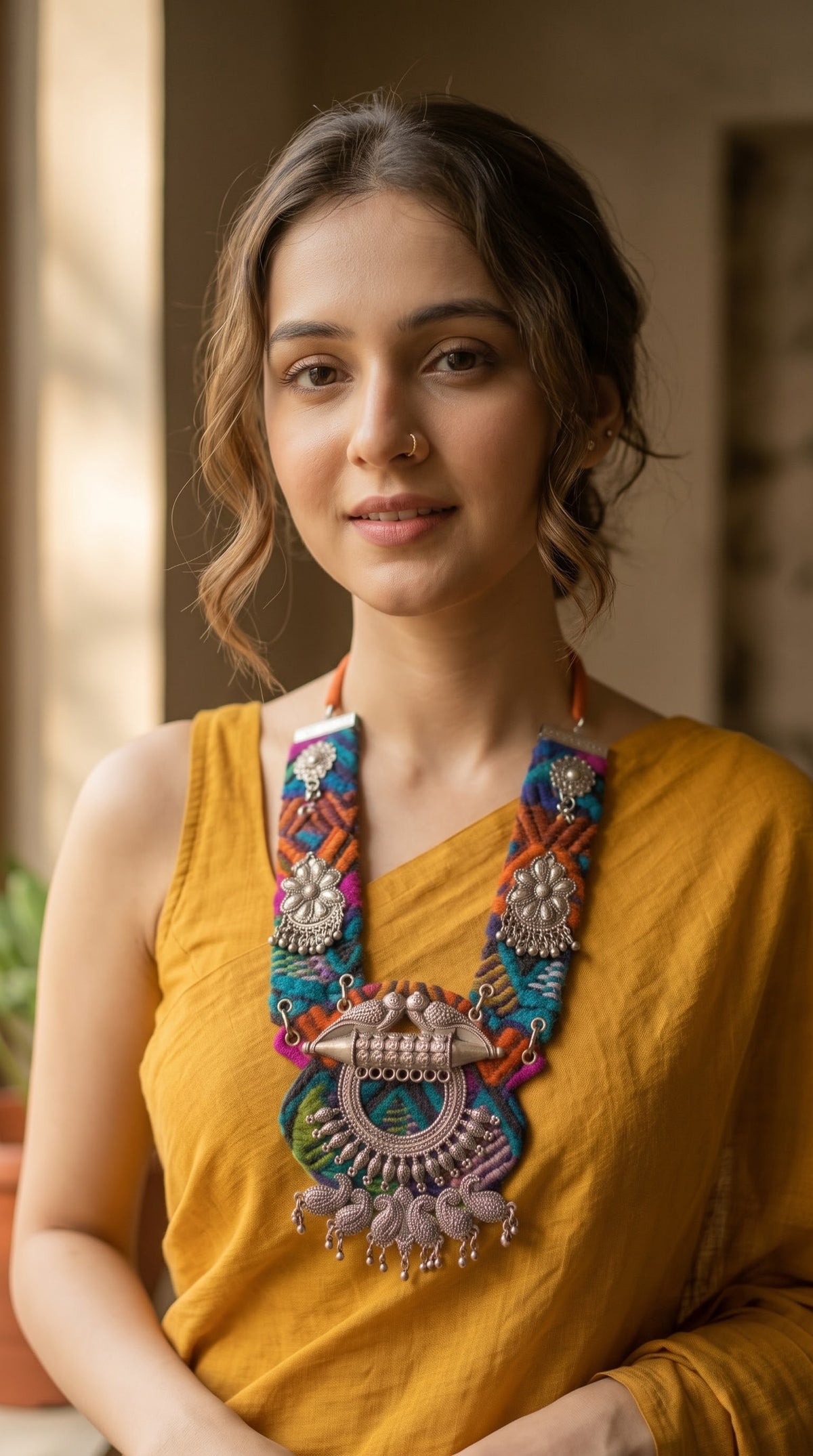 Navrang Kutchi Oxidised Bird Collar Necklace