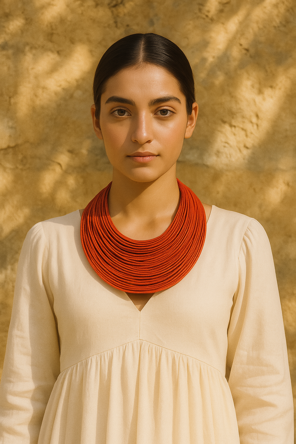 Orange Handmade Silk Threads Multi-Layer Statement African Choker Necklace