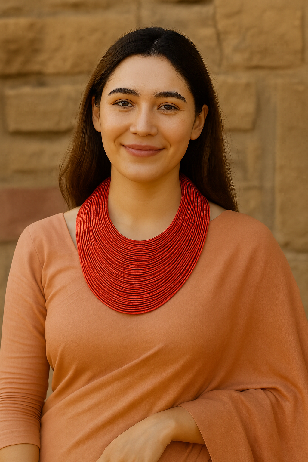 Orange Handmade Silk Threads Multi-Layer Statement African Choker Necklace