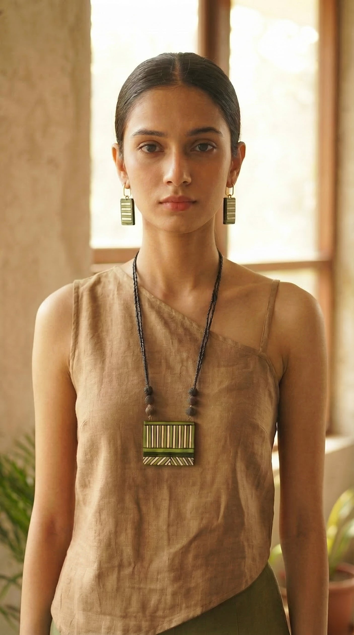 Pattachitra Stripe Handcrafted Terracotta Clay Necklace Set