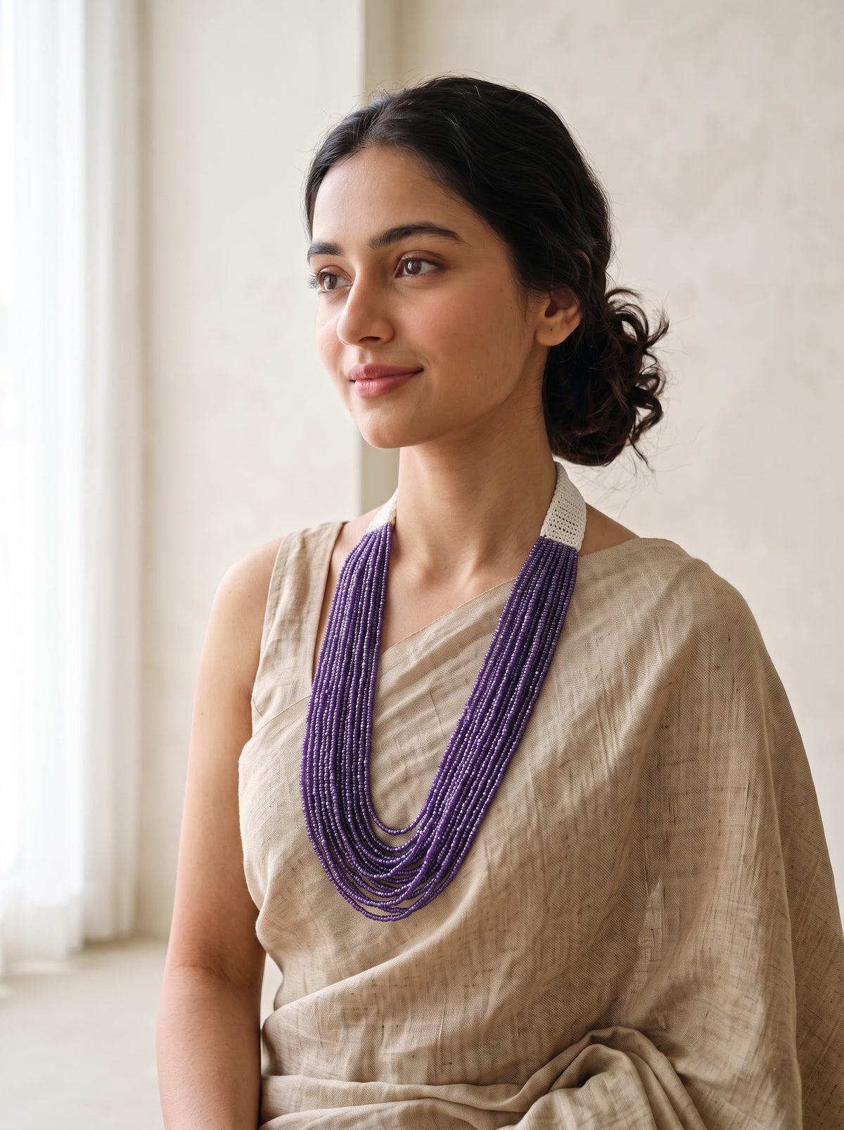 Purple Beads Hand Beaded Multi-Layer Necklace