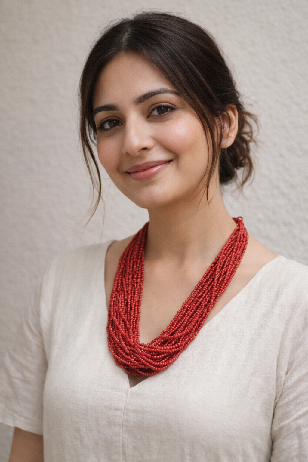 Red Beads Layered Necklace