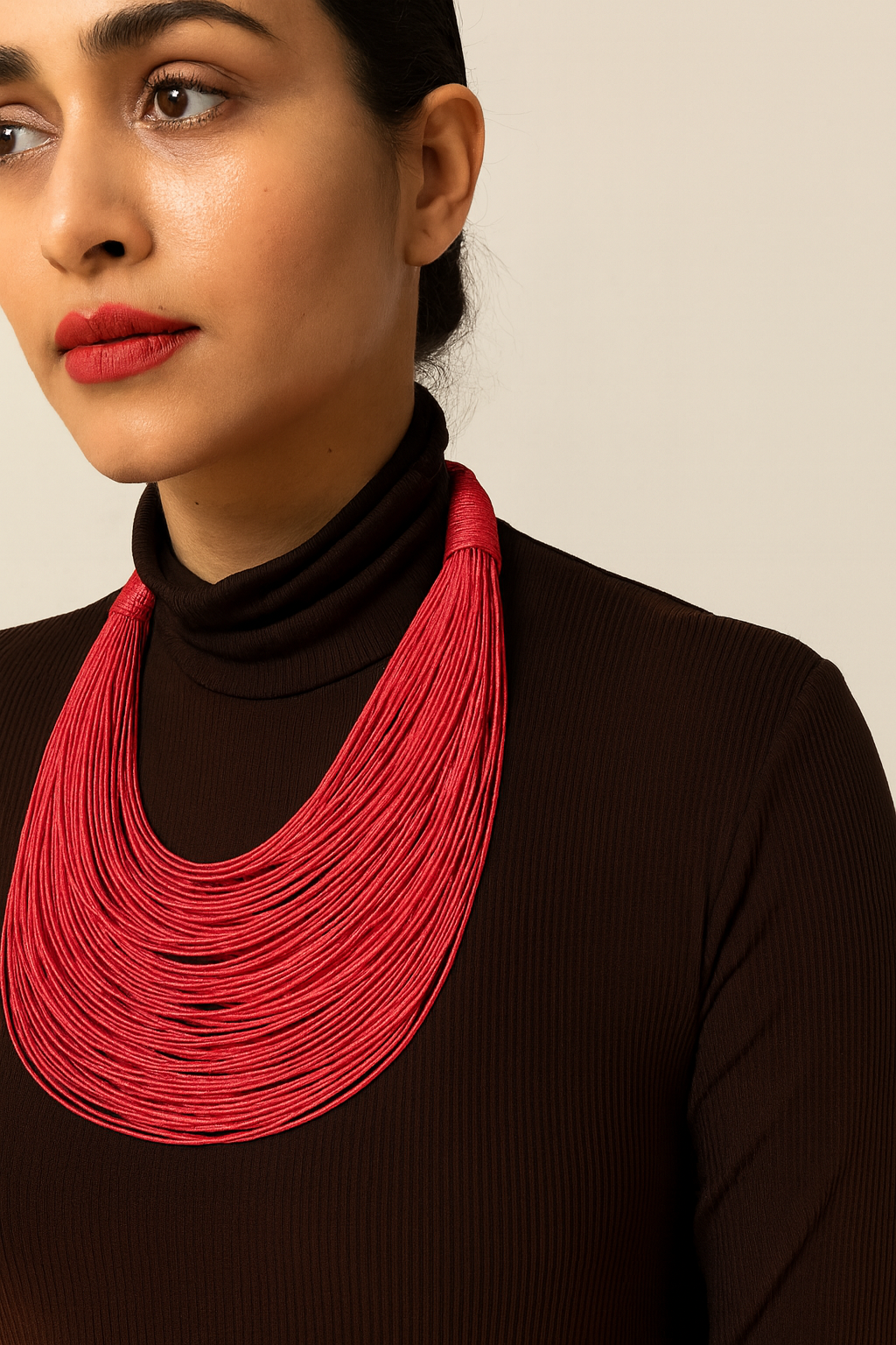 Red Handmade Silk Threads Multi-Layer Statement African Choker Necklace