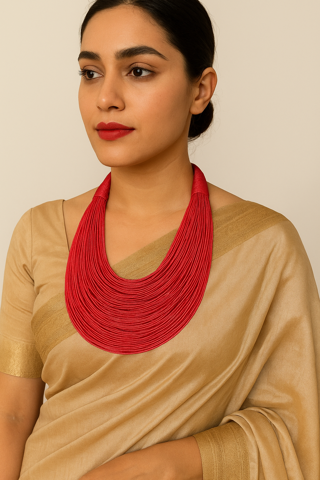 Red Handmade Silk Threads Multi-Layer Statement African Choker Necklace