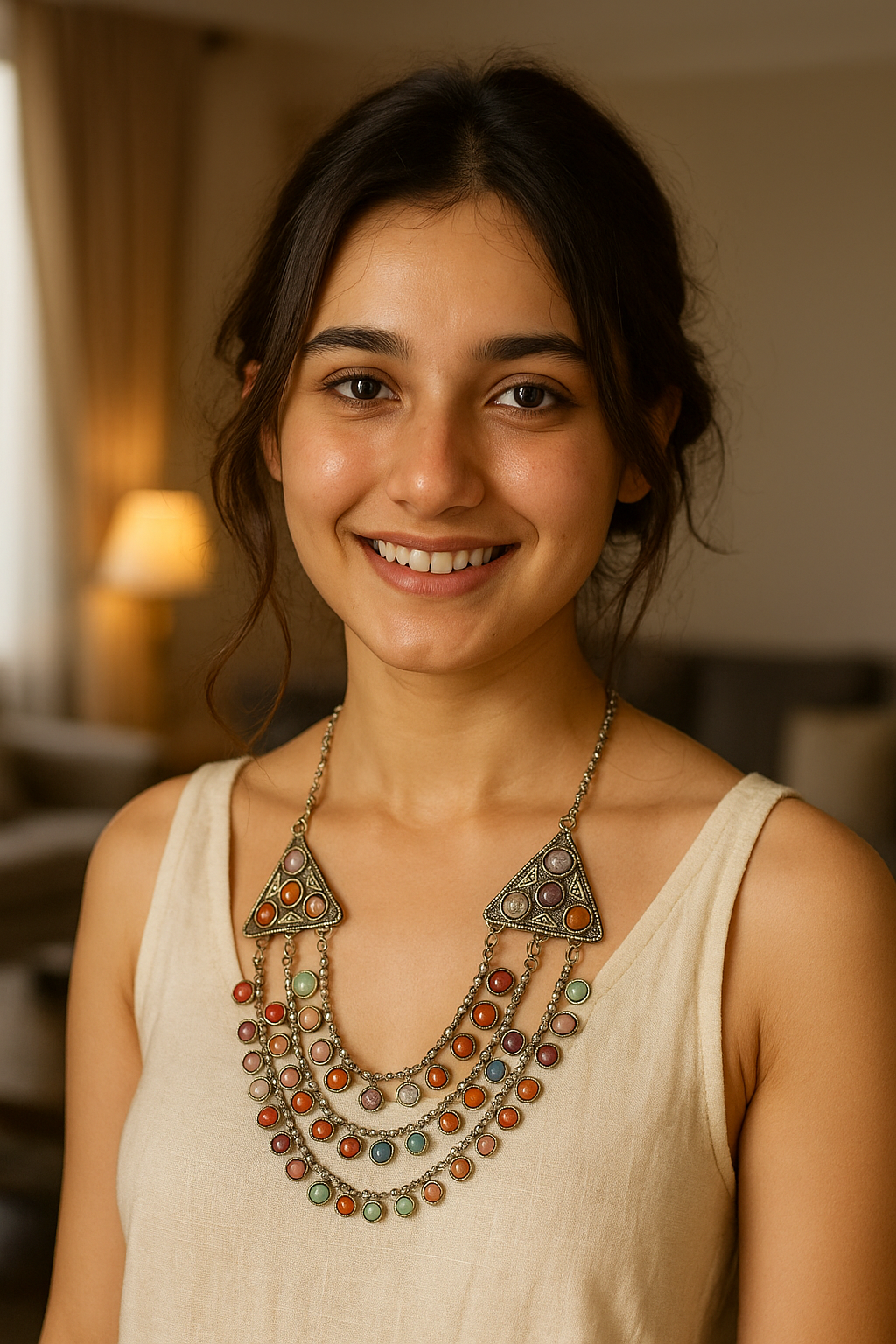 Multi-Color Resin Beads 3 Layer Metal Tibetan Necklace