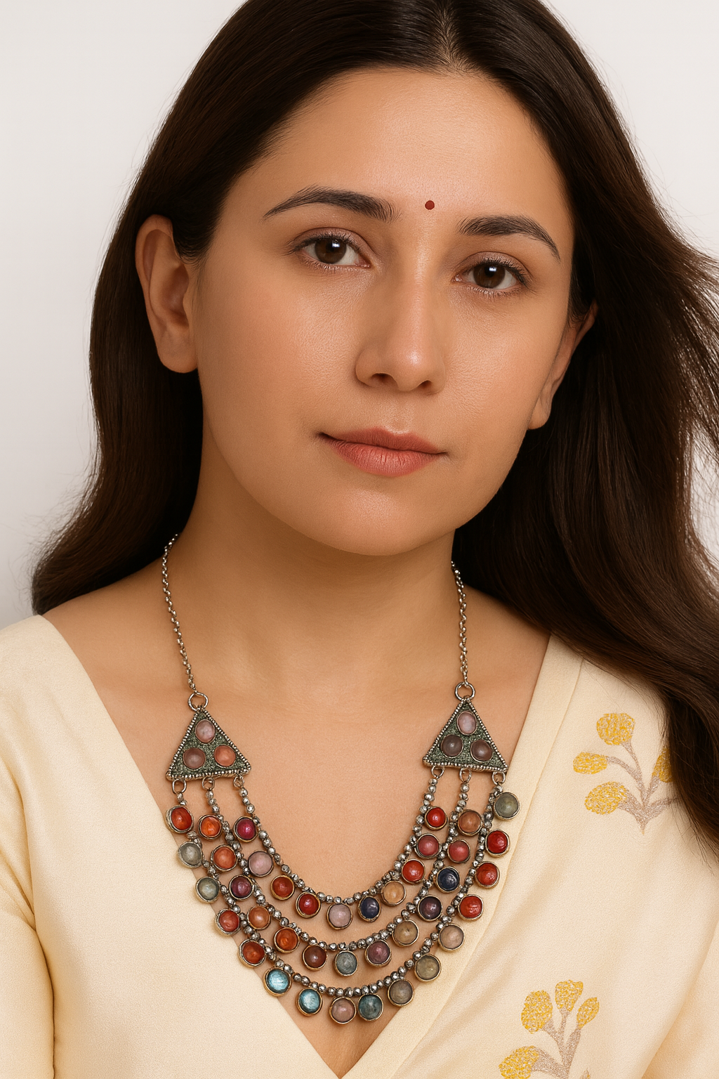 Multi-Color Resin Beads 3 Layer Metal Tibetan Necklace