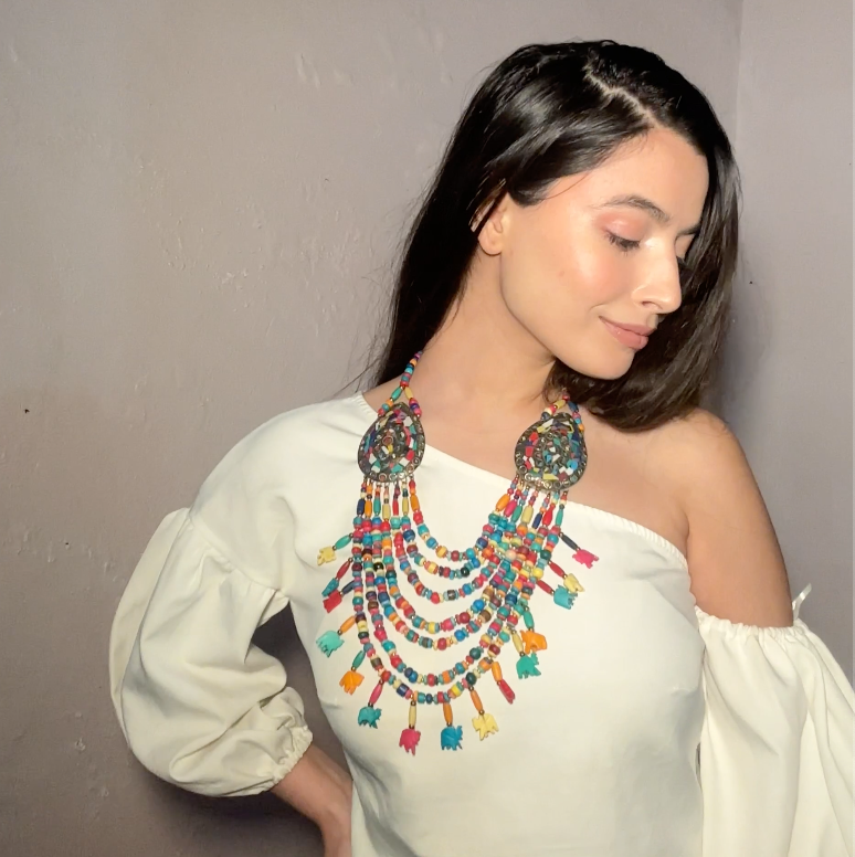 Multi-Color Beads Elephant Motifs Handcrafted Statement African Tribal Necklace