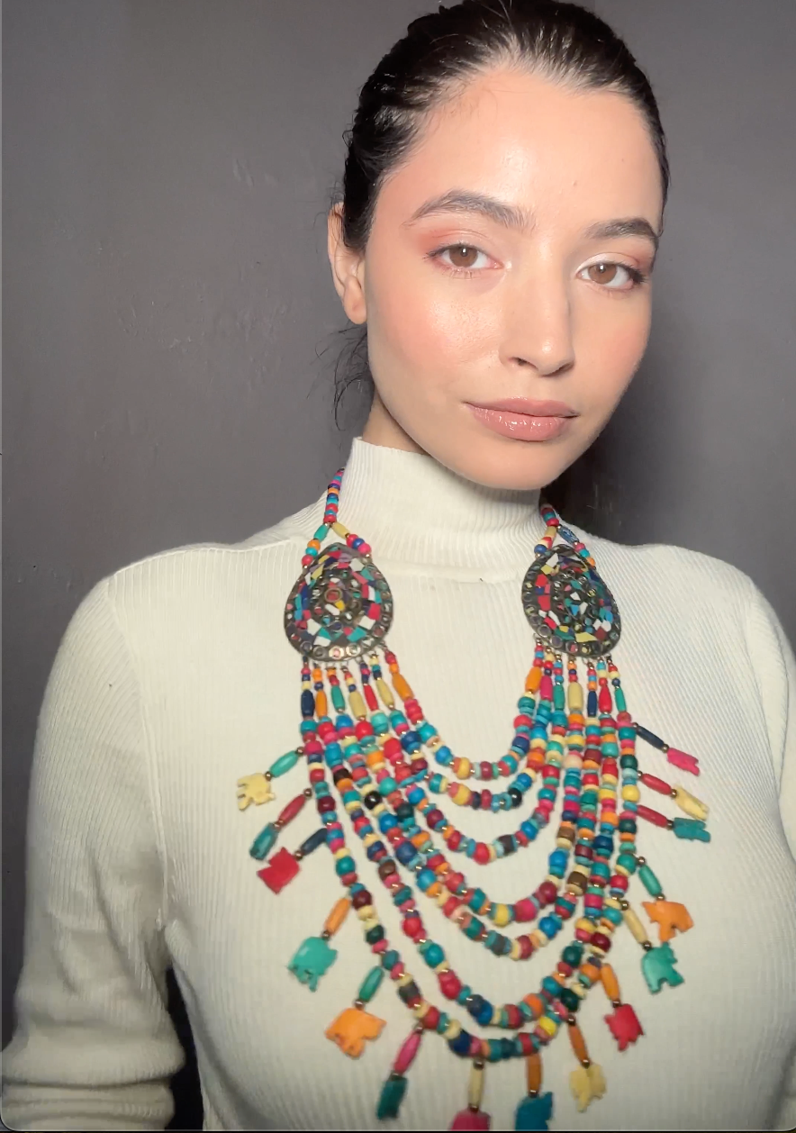 Multi-Color Beads Elephant Motifs Handcrafted Statement African Tribal Necklace