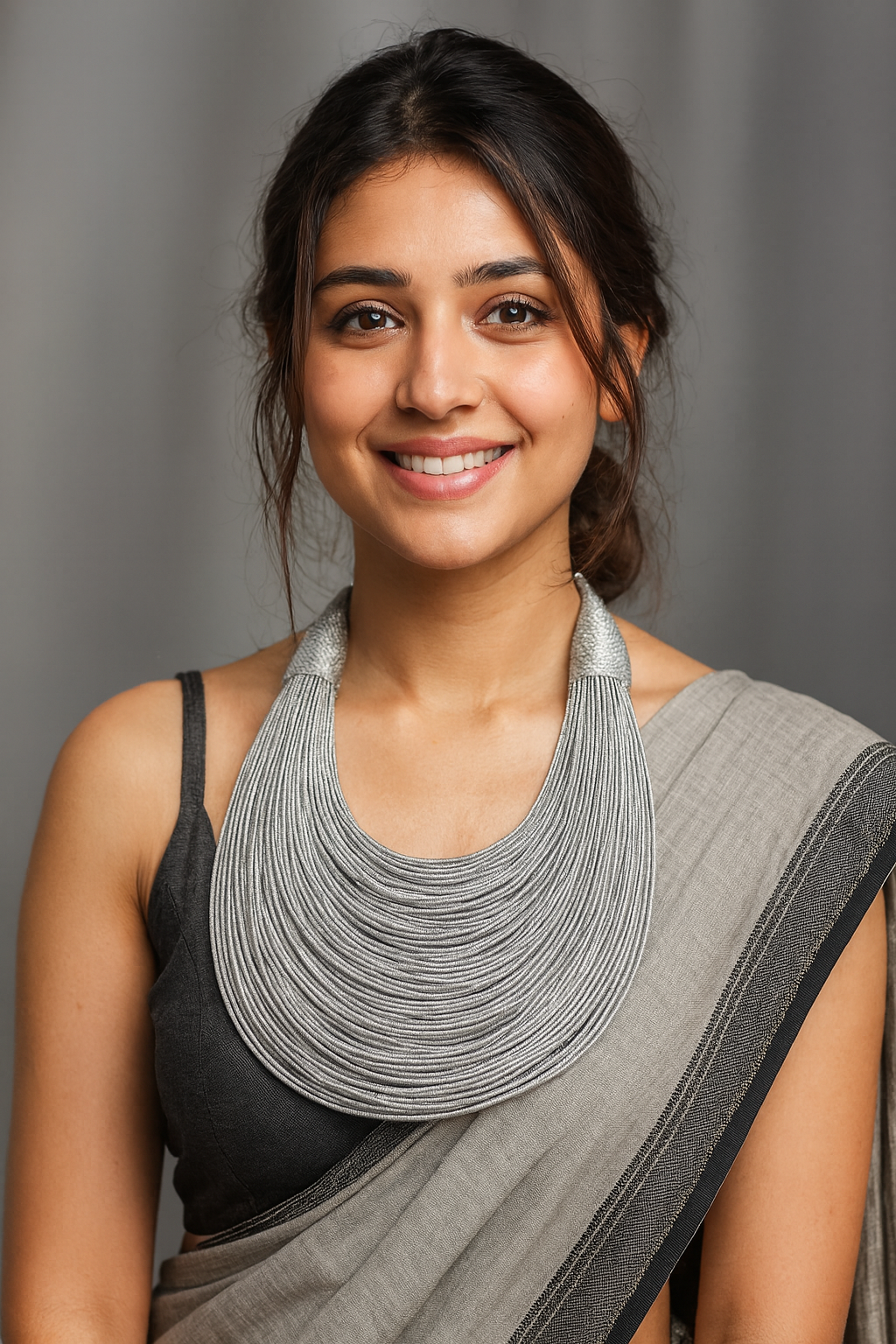 Silver Grey Handmade Silk Threads Multi-Layer Statement African Choker Necklace