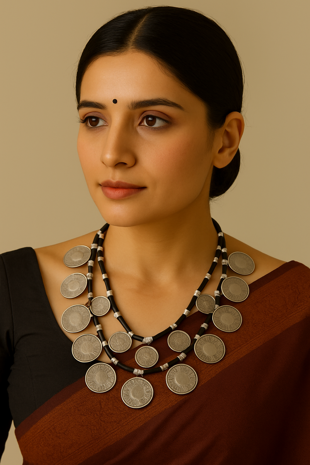 Vintage Stamped Coins Glass Beads Necklace Set