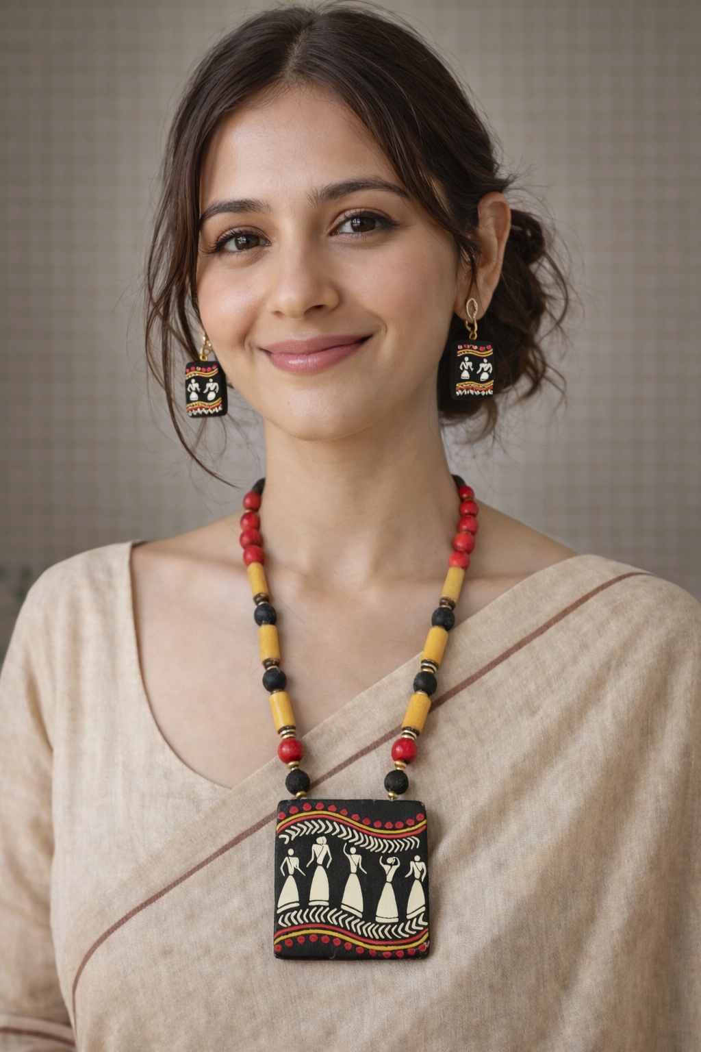 Tribal Motifs Beaded Terracotta Necklace Set